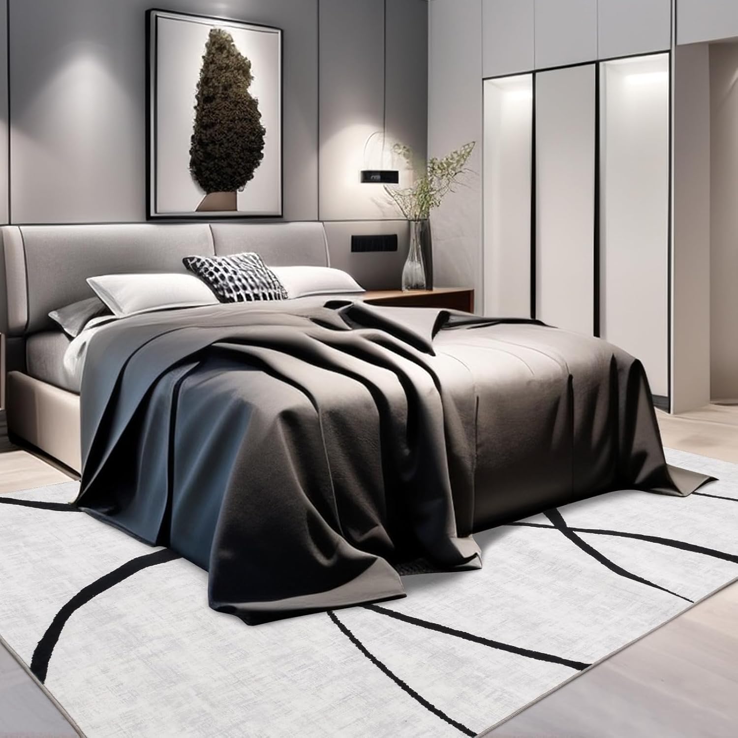 YIHOUSE 6'x9' Black and White Rug- Washable Area Rug for Living Room Bedroom, Large Modern Non-Slip Ultra-Thin Rug Home Decor,Curve,6x9ft - Image 7