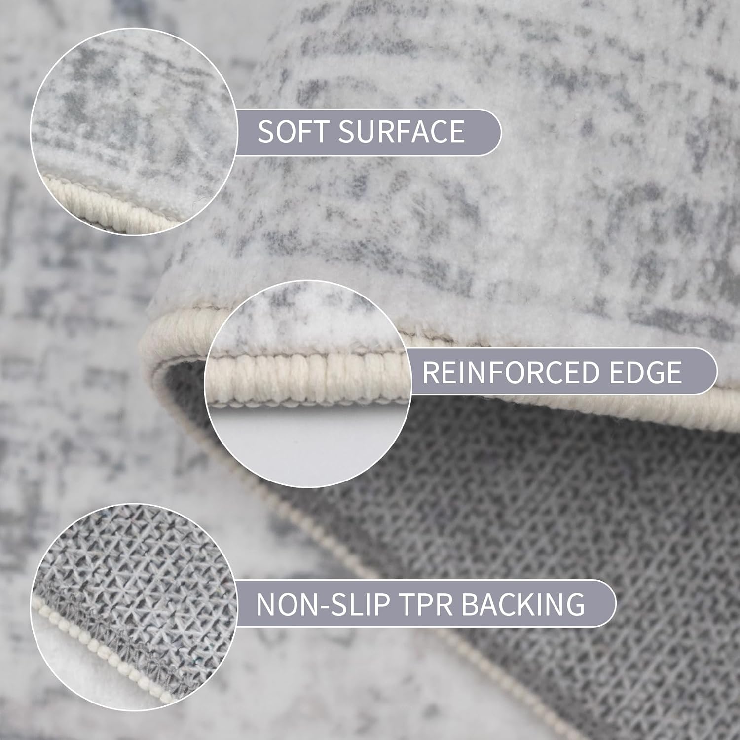 Washable 8×10 Area Rug for Living Room, Vintage Floral Rug Soft Non Slip Stain Resistant Boho Carpet for Bedroom Dinning Room Kitchen Home Office Grey - Image 3