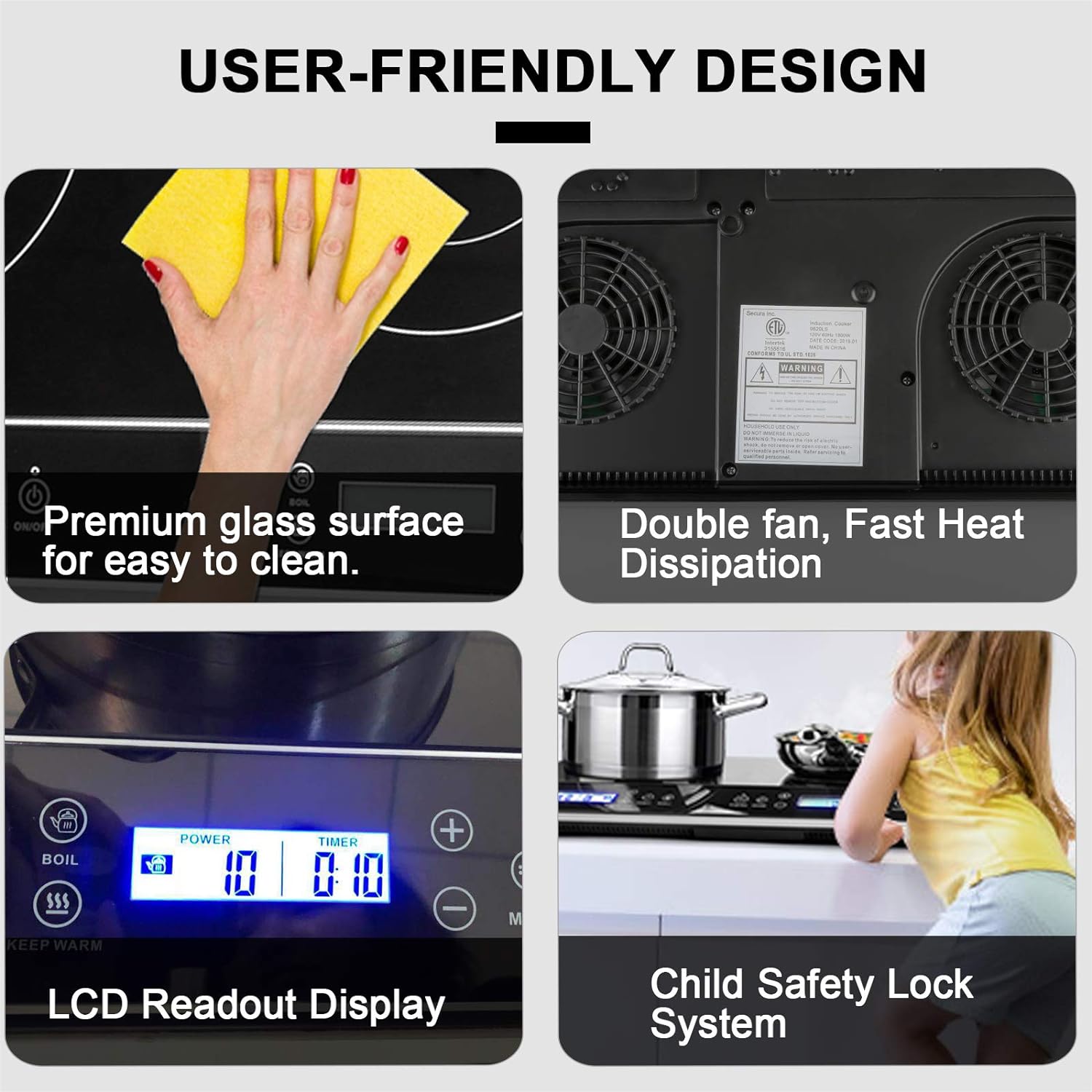 Duxtop LCD Portable Double Induction Cooktop 1800W Digital Electric Countertop Burner Sensor Touch Stove, 9620LS/BT-350DZ - Image 2