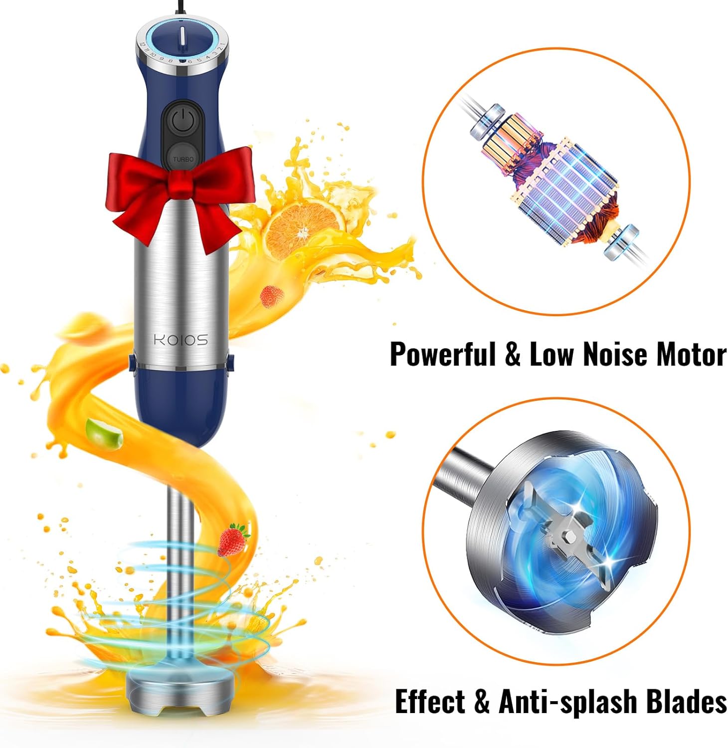 KOIOS 5-in-1 Hand Immersion Blender, 12 Speed Adjustable Emulsifier Handheld Blender, 1000W Copper Motor Stainless Steel Blade Hand Mixer with attachments, Blue - Image 5