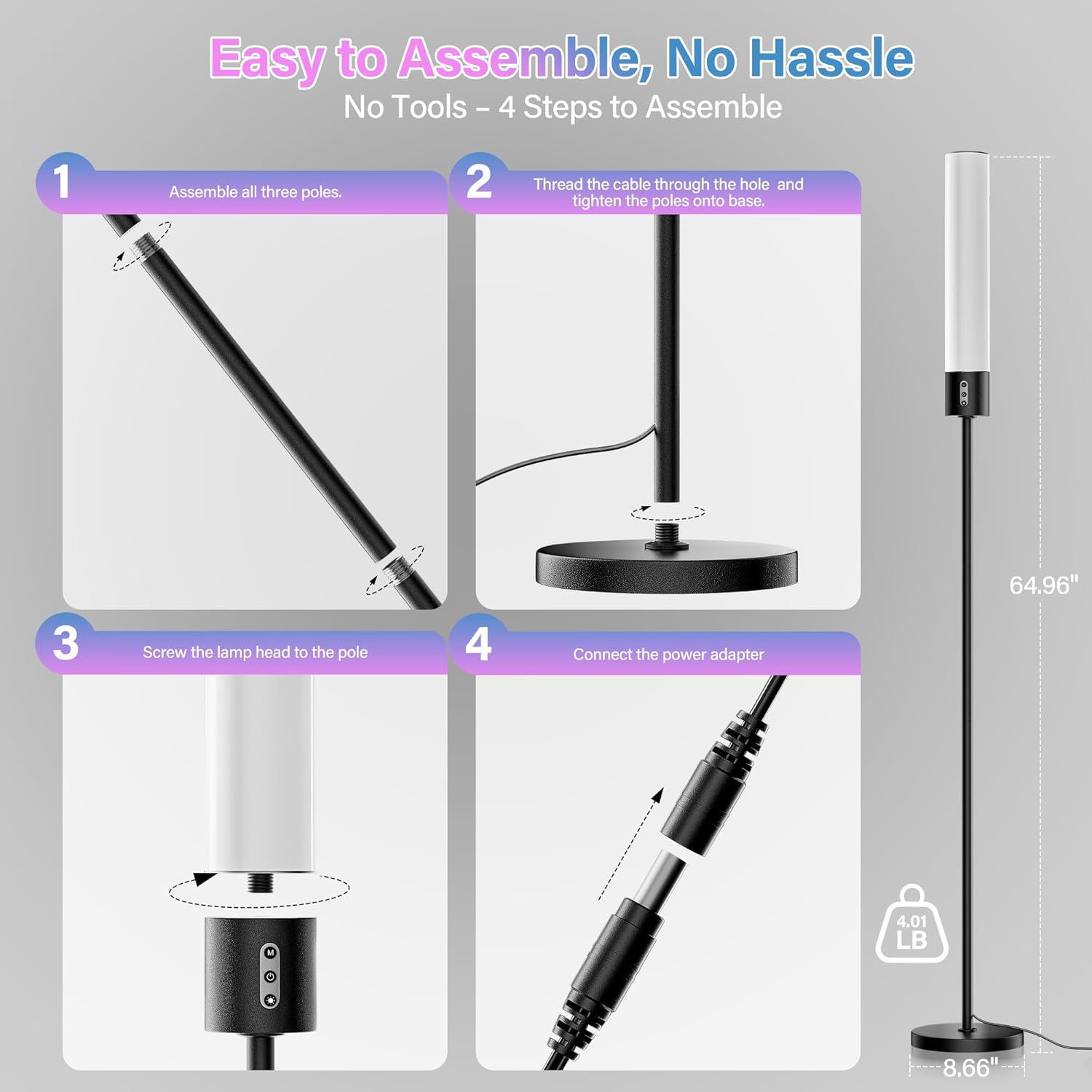 18W Dimmable Led Floor Lamp with Remote Control, 1600LM Ultra Bright Standing Tall Lamp, Modern Corner Lamps with RGB for Living Room, Bedroom, Gaming - Image 7