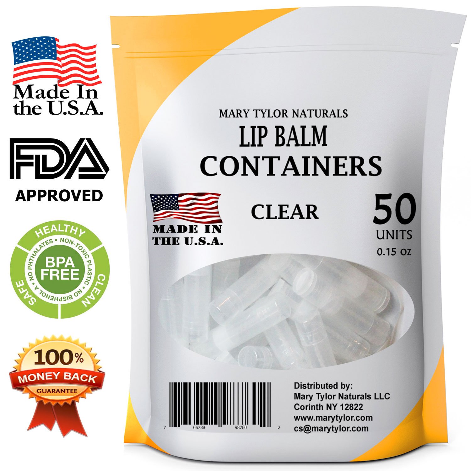 50 Clear Lip Balm Containers Round Tubes, BPA Free, Made in USA, 100% BPA Free, with Clear Caps For DIY Lipstick, homemade Lip Balms by Mary Tylor Naturals - Image 4