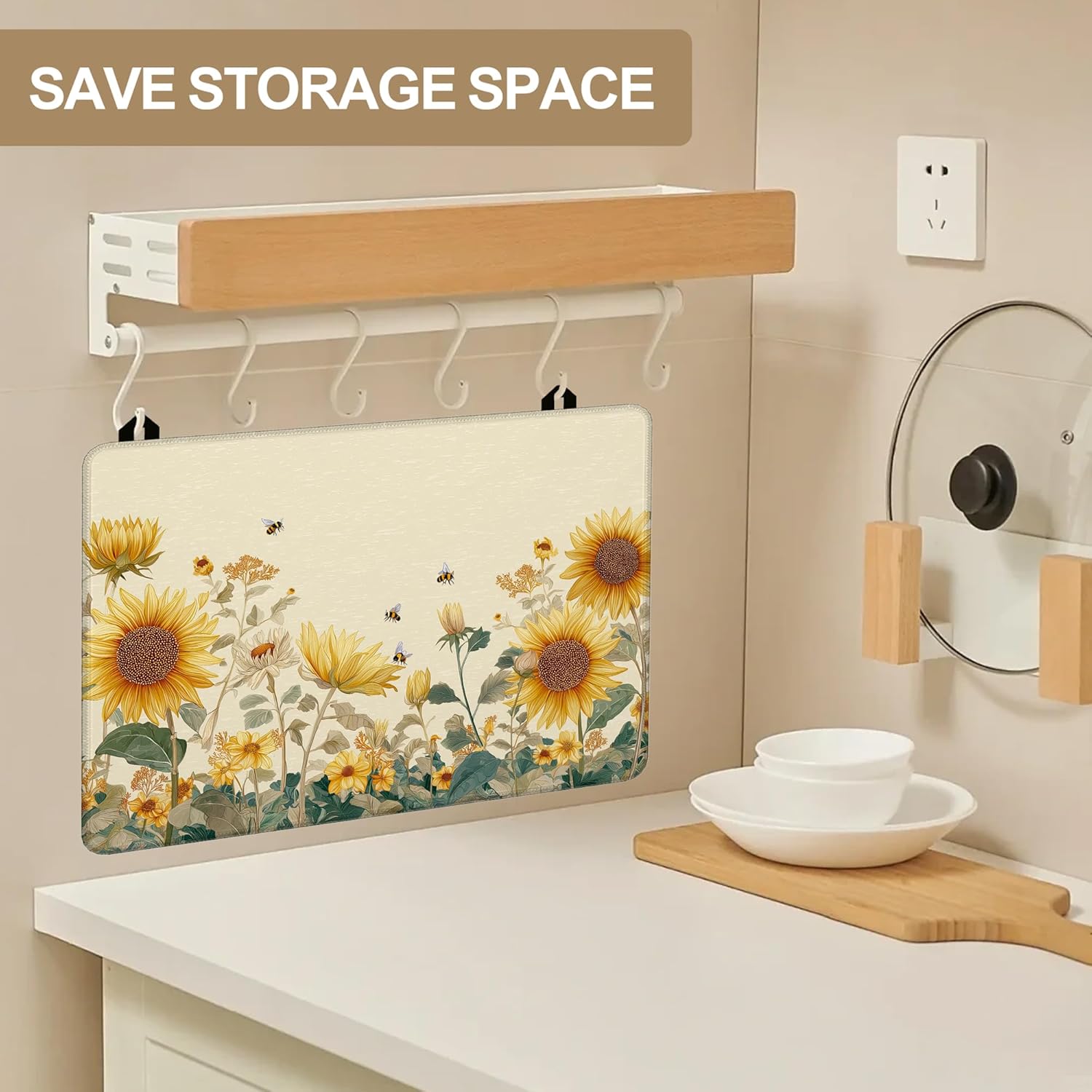 Stove Top Covers for Electric Stove,Sunflower Bee Glass Top Cover Non-Stick Kitchen Pad for Gas Cooktop Washable Countertop Protector Mat Keep Stove Clean 28.5'' x 20.5'' - Image 3