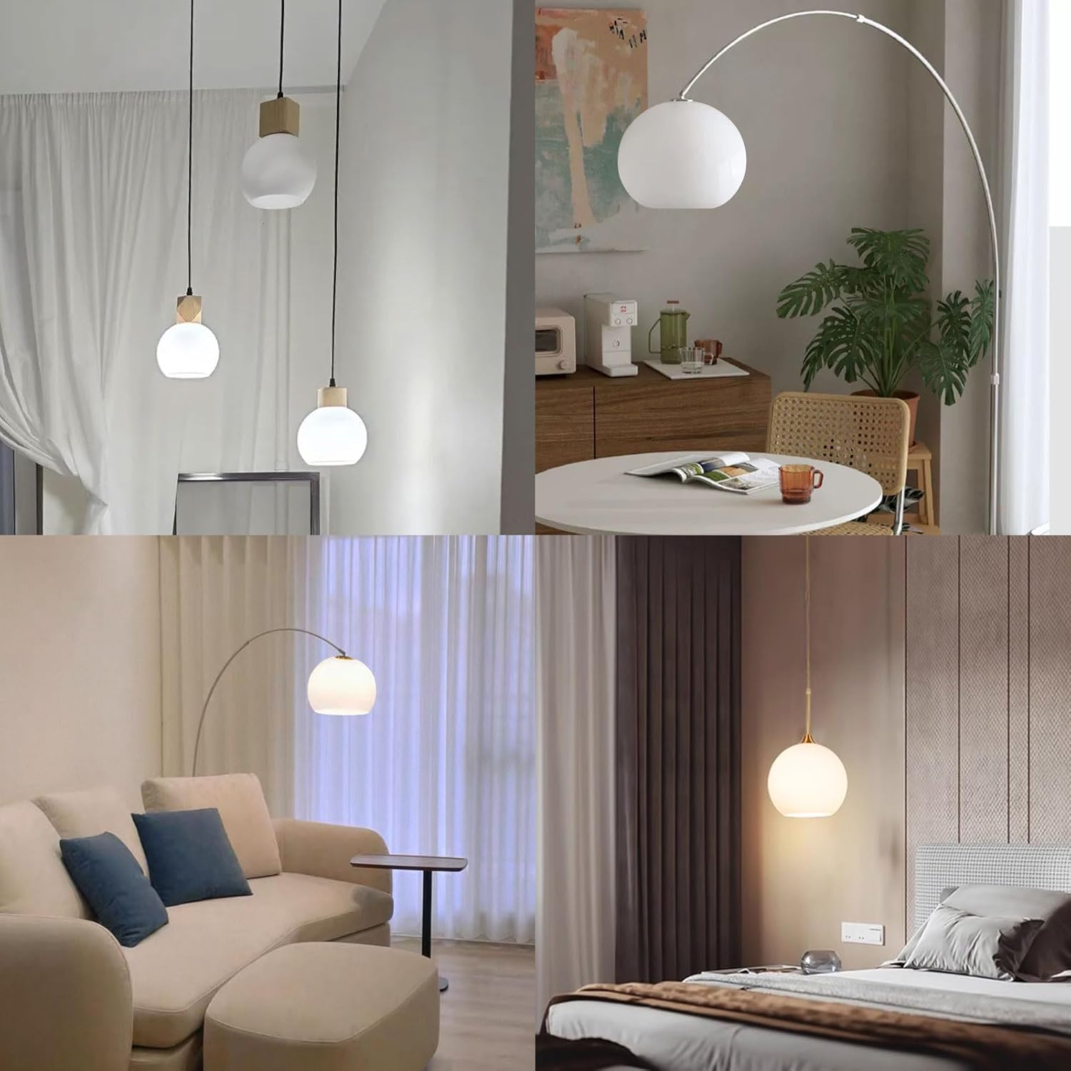 Diameter 7.87 Inch, Height 6.88 Inch,E26 Base 1-5/8 Inch Fitter,Double Hole White Glass Spherical Lampshade For Pendant lLmps And Floor Lamps - Image 4