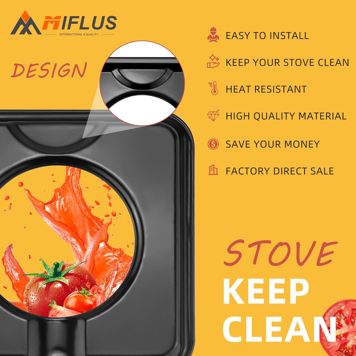 Reusable Black Drip Pans,Square Burner Covers BN24,SGP-400,Gas Burner Liner Covers,Gas Range Drip Pan Made of Porcelain-4packs by MIFLUS - Image 5