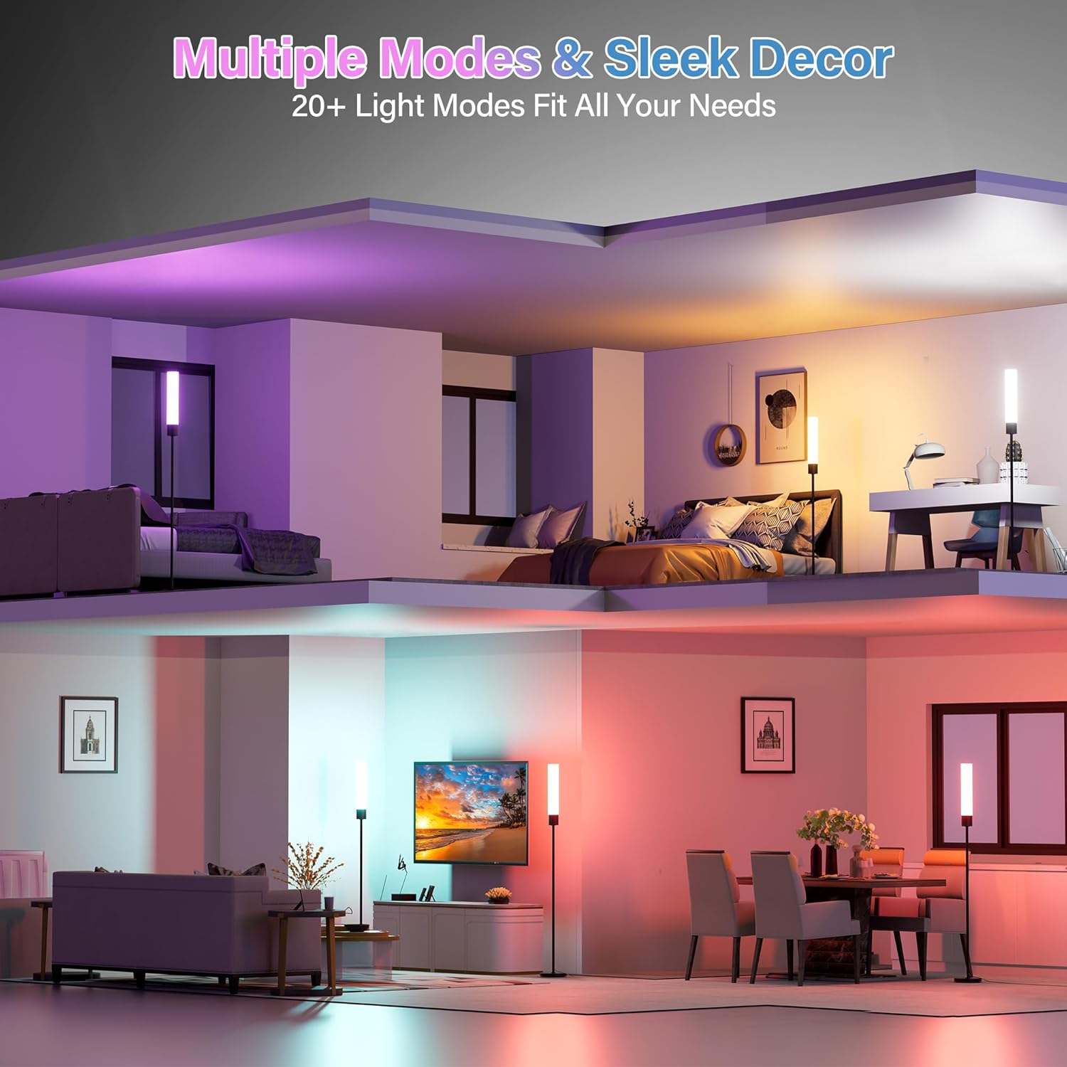 18W Dimmable Led Floor Lamp with Remote Control, 1600LM Ultra Bright Standing Tall Lamp, Modern Corner Lamps with RGB for Living Room, Bedroom, Gaming - Image 2