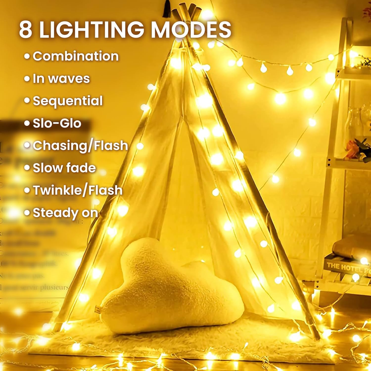Dailyart Globe String Lights, 100Led 59FT Waterproof Fairy Lights Plug in 8 Modes with Remote Control, Brightness Adjustable &Timing String Lights Indoor Outdoor, Fairy Lights for Bedroom, Warm White - Image 3