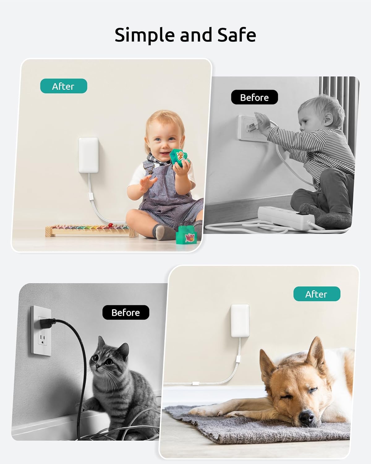 Flat Extension Cord Short 3ft, ETL Listed, NUTICT 3 Prong Indoor Extension Cord Flat Wall Plug with Outlet Cover, 13A/1625W, 900J Surge Protector, Small Outlet Extender for Kitchen Bathroom, White - Image 9