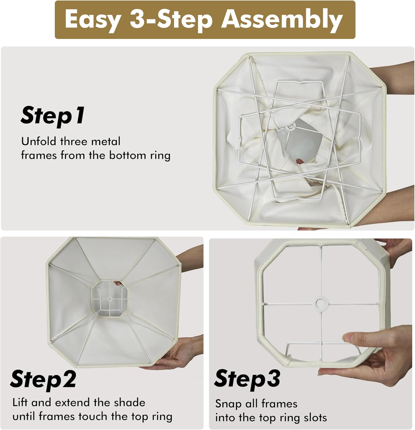 Beige Square Cut Corner Lamp Shades Set of 2, 6.5x13x10.6 inch Medium Fabric Lampshade For Floor Lamps & Table Lamps, Spider Fitter Design, Bell Lampshades replacement for Bedroom & Living Room Decor - Image 6