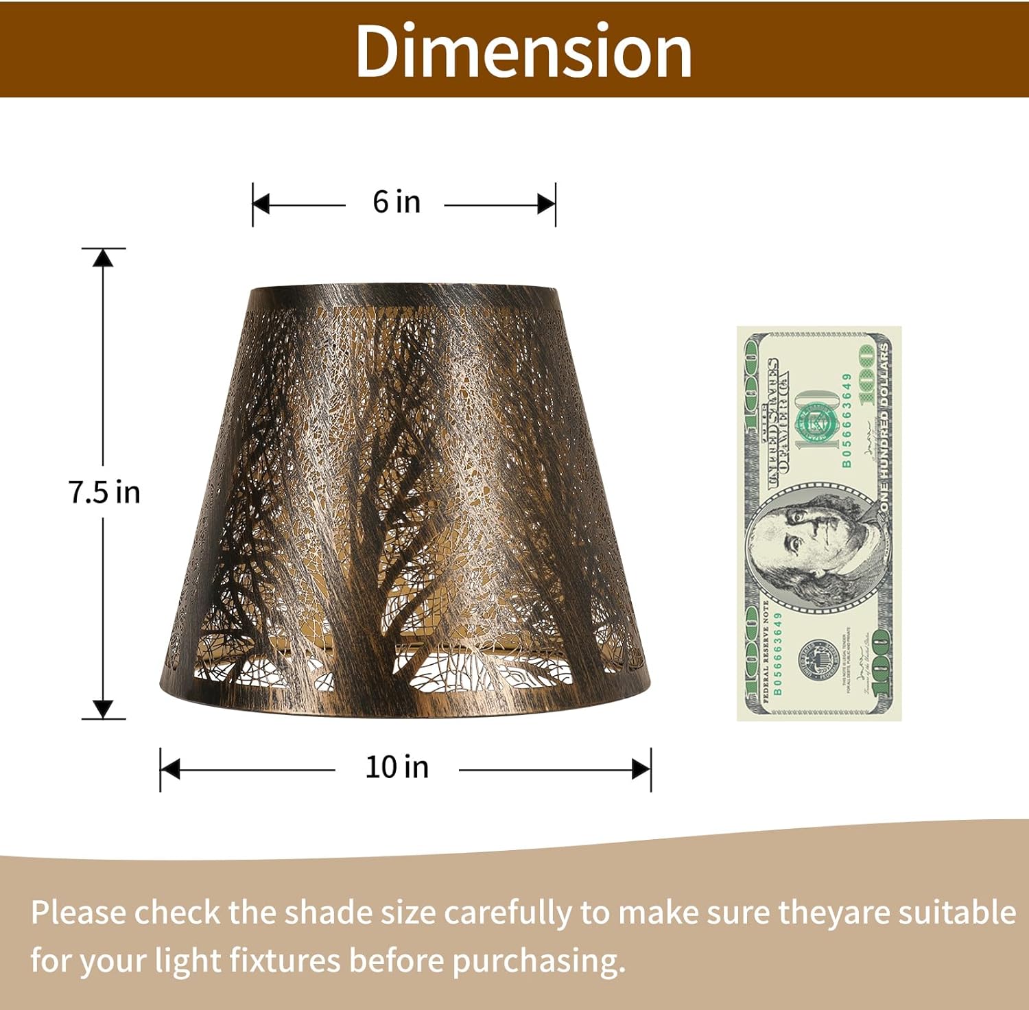 Small Metal Lampshade Forest Etching Forest Lamp Shade Pattern 6'' Top 10'' Bottom Height 7.5'' Fits For Table Lamps And Floor Lamps Spider Fitter Out Black in Gold ALUCSET lampshade - Image 3