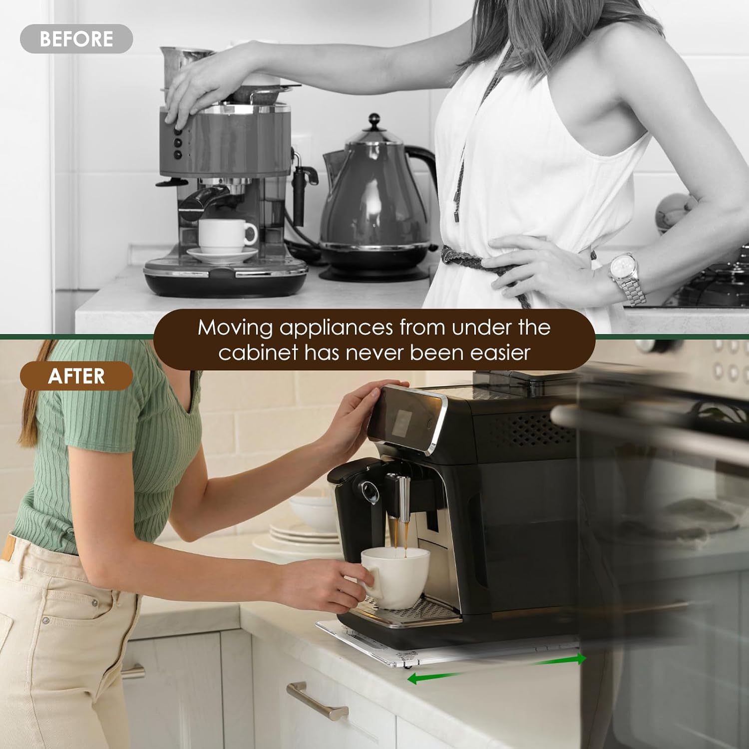 Acrylic Appliance Slider with Rubber Wheels, Sliding Tray for Heavy Kitchen Appliances, Coffee Maker Slider Tray for Counter, Countertop Moving Tray Accessories for Kitchen - 13" x 14" (Clear) - Image 5