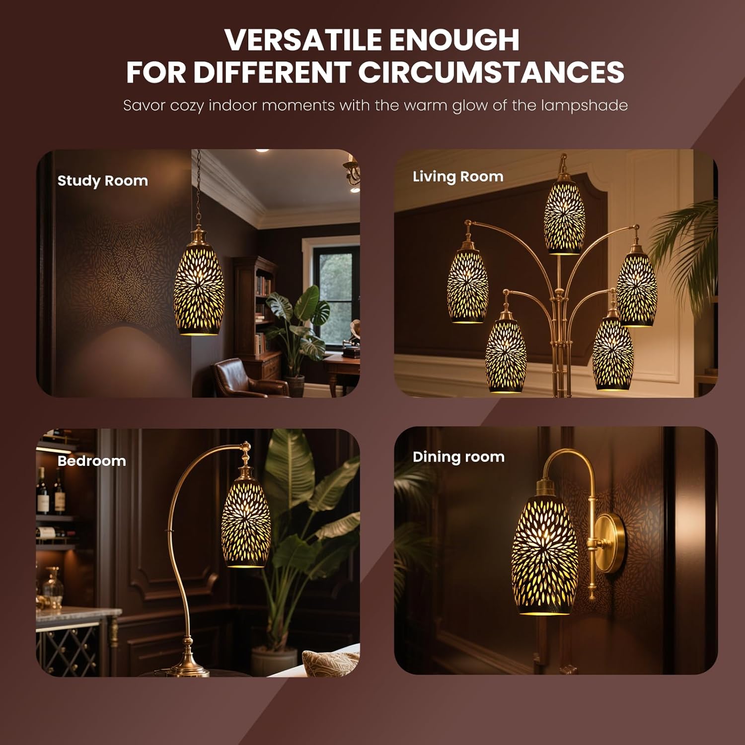 Pendant Light Shade Replacement, Metal Lampshade with 1-5/8" Fitter, 7.8" Height and 4.7" Diameter Etched Hollowed Lamp Shade, Antique Bronze Oval Shaped Cover for Chandelier Pendant Light Wall Lamp - Image 5