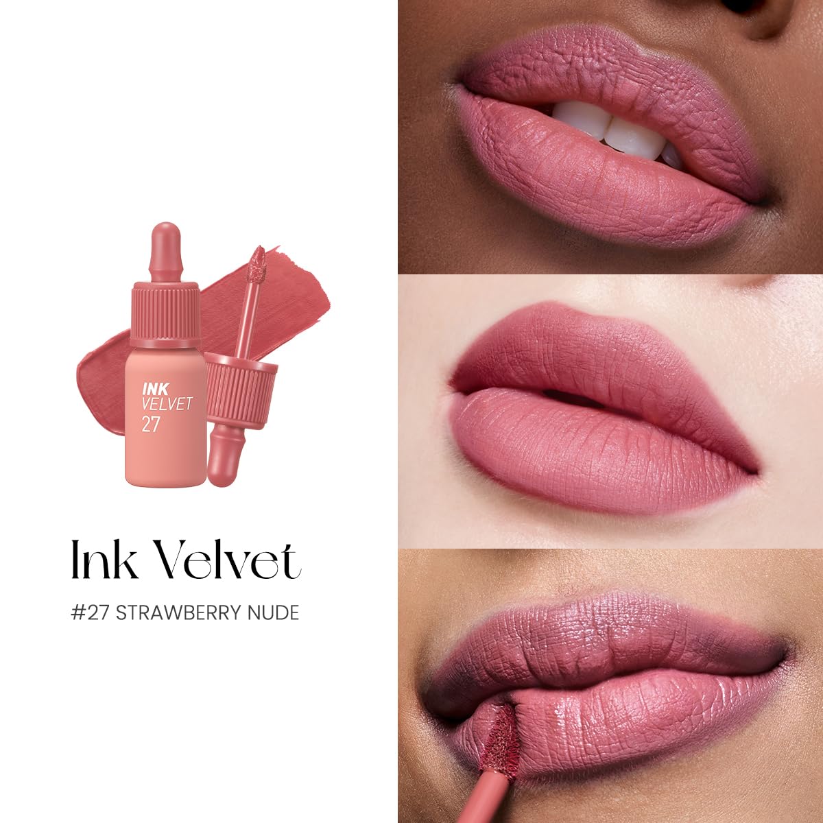 Peripera Ink the Velvet Lip Tint - High Pigment Color, Longwear, Weightless, Not Animal Tested, Gluten-Free, Paraben-Free (027 STRAWBERRY NUDE) - Image 3