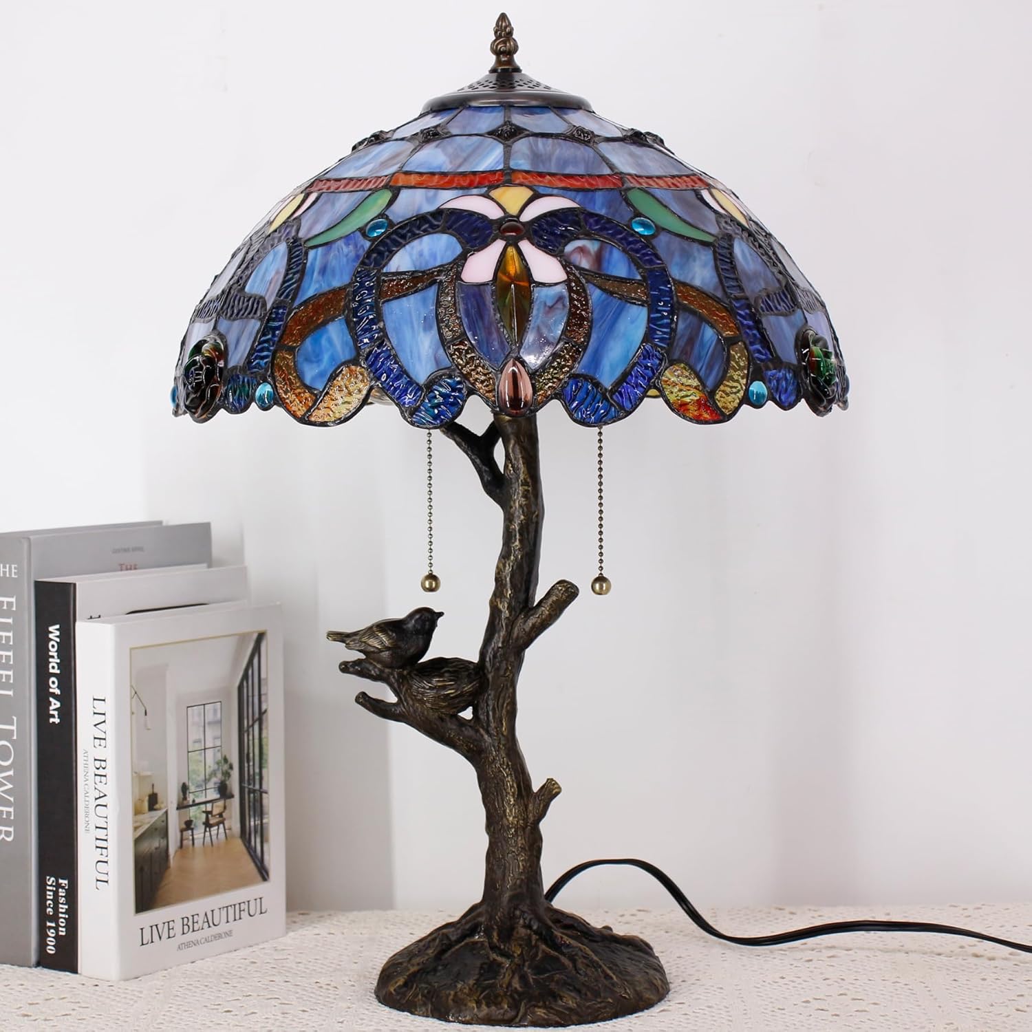 Large Tiffany Lamp Shade Replacement Only 16Inch Stained Glass Lampshade Fit For Table Lamps FLoor Lamp Ceiling Fixture Pendant Hanging Light Home Office Decoration (Blue purple) - Image 8