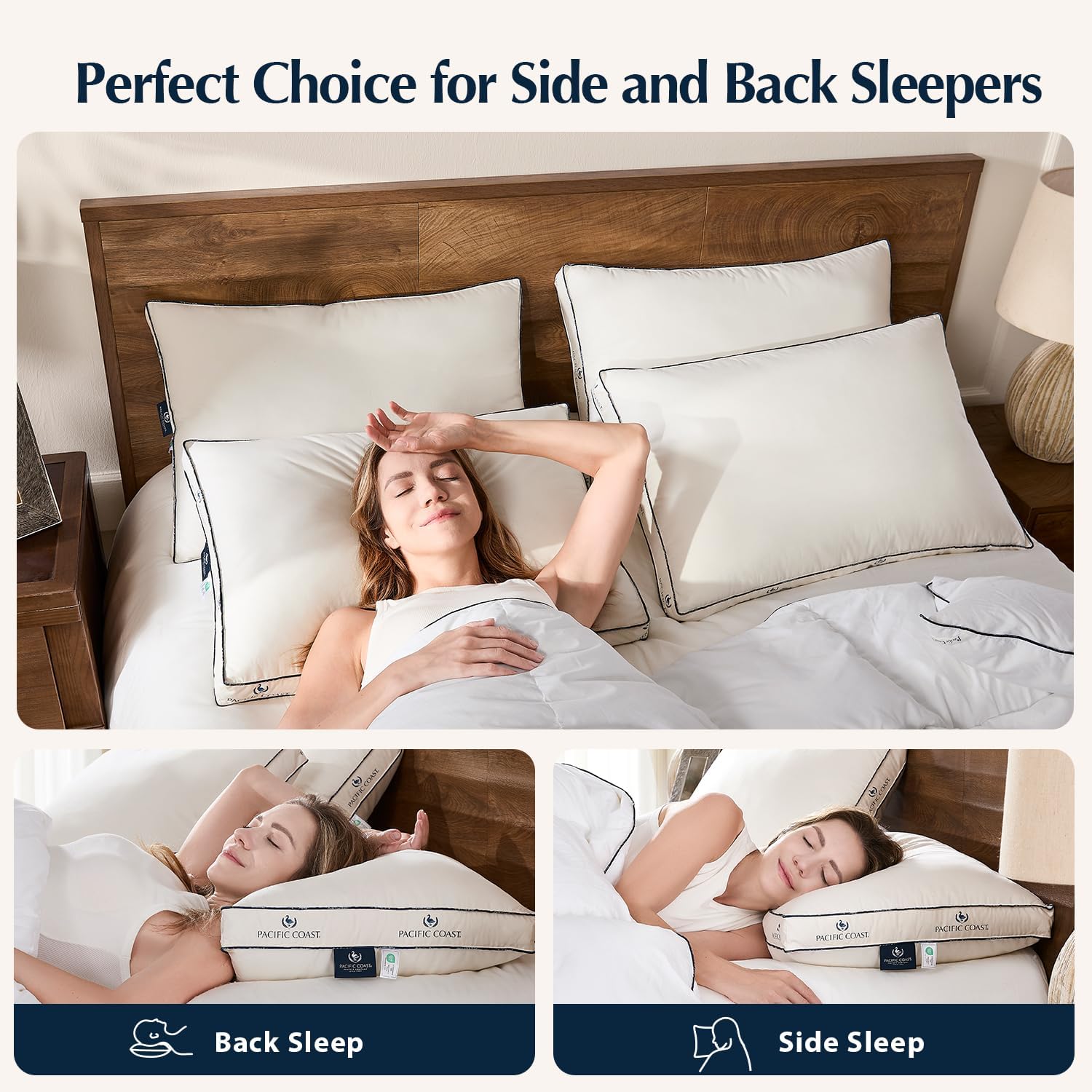 Pacific Coast Goose Feather and Down Bed Pillows for Side and Back Sleepers, King Size Set of 2, 100% Organic Cotton Cover, Firm Pillows, Gusseted Pillows of Hotel Collection - Image 3