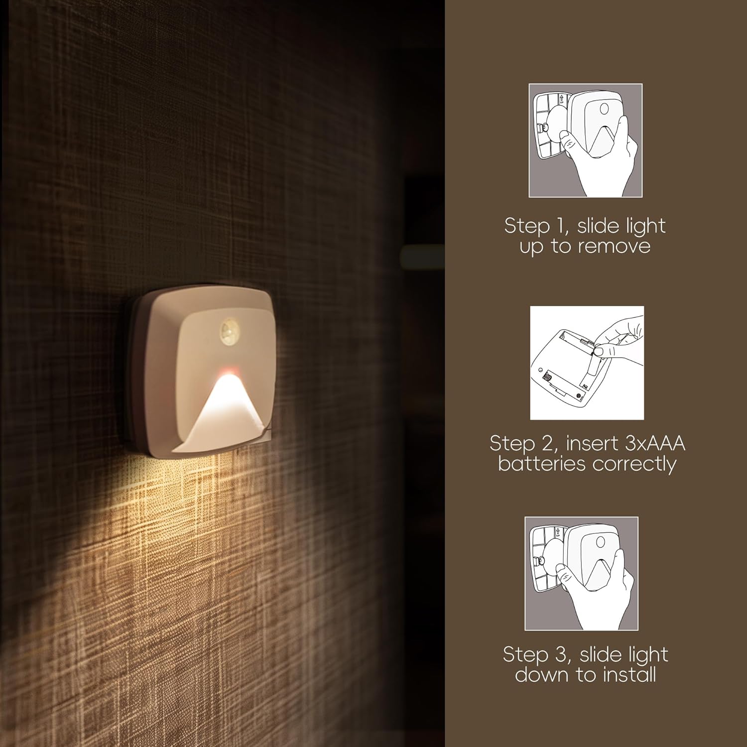 6-Pack Stick-on Motion Sensor Lights, Warm White LED Night Light, Stick-Anywhere Stair Lights, Closet Light, Battery Operated Wall Light for Kitchen, Hallway, Bedroom, Bathroom, Stairs - Image 7