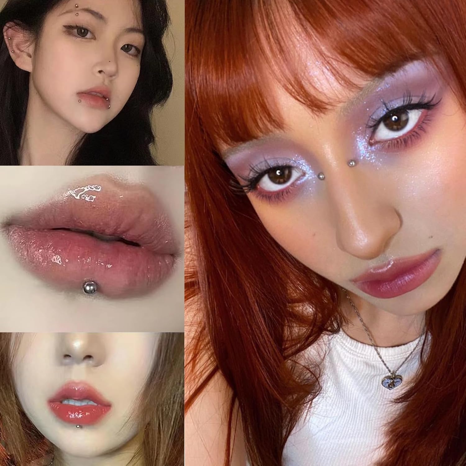 NOOEPC Face Gems Lip Stud, Fake Piercings y2k Accessories Nose Stud Eyebrow Stud, Non Piercing Nose Stick on Silver Belly Button Sticker, Face Sticker Ring Cool Punk Y2K Makeup for Women Men - Image 6