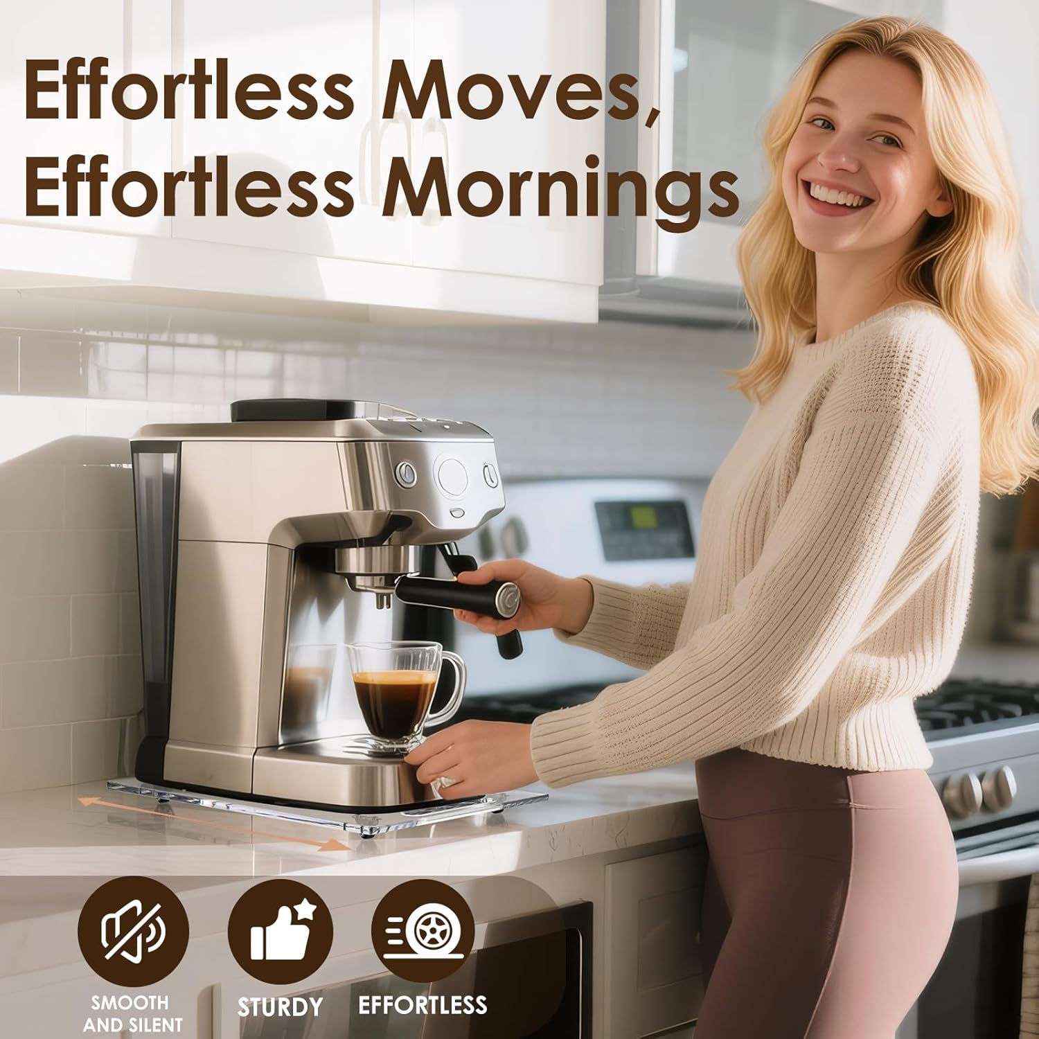 Acrylic Appliance Slider with Rubber Wheels, Sliding Tray for Heavy Kitchen Appliances, Coffee Maker Slider Tray for Counter, Countertop Moving Tray Accessories for Kitchen - 13" x 14" (Clear) - Image 8