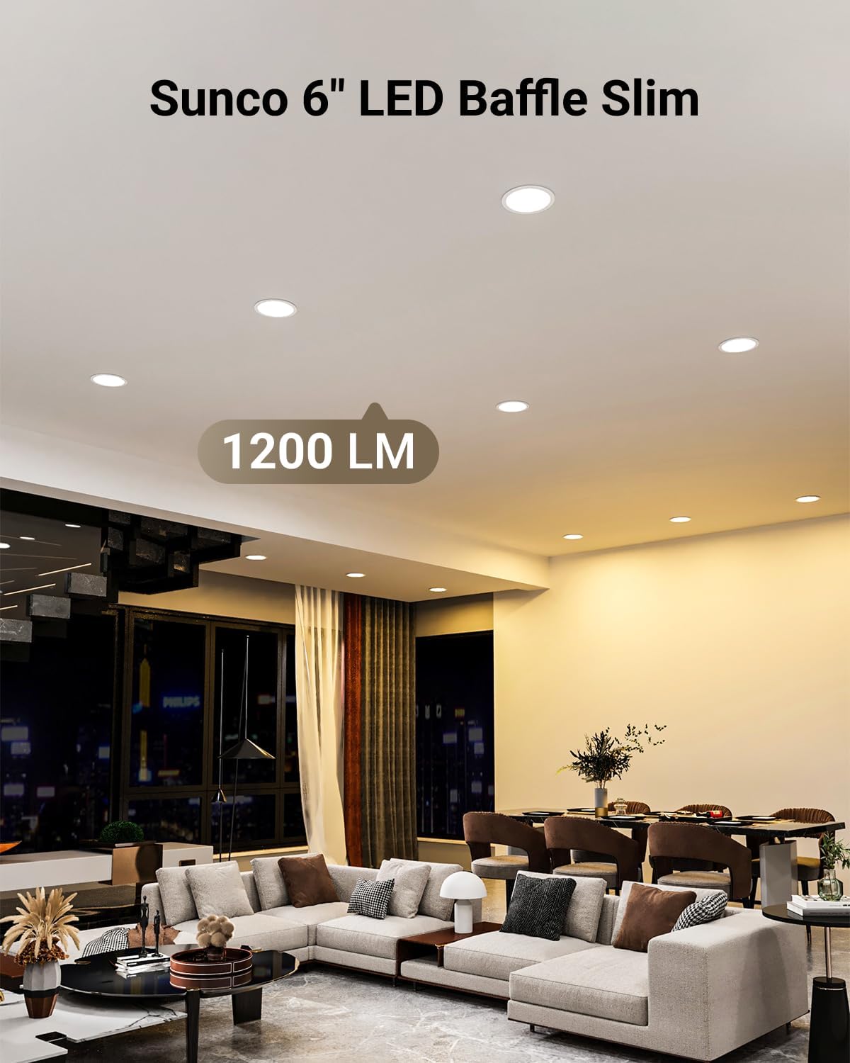 Sunco 12 Pack 6 Inch LED Recessed Light, Ceiling Canless Recessed Lights, Baffle Trim, 850 LM, 14W, Selectable CCT 2700K/3000K/4000K/5000K/6000K, Dimmable with Junction Box - Image 2