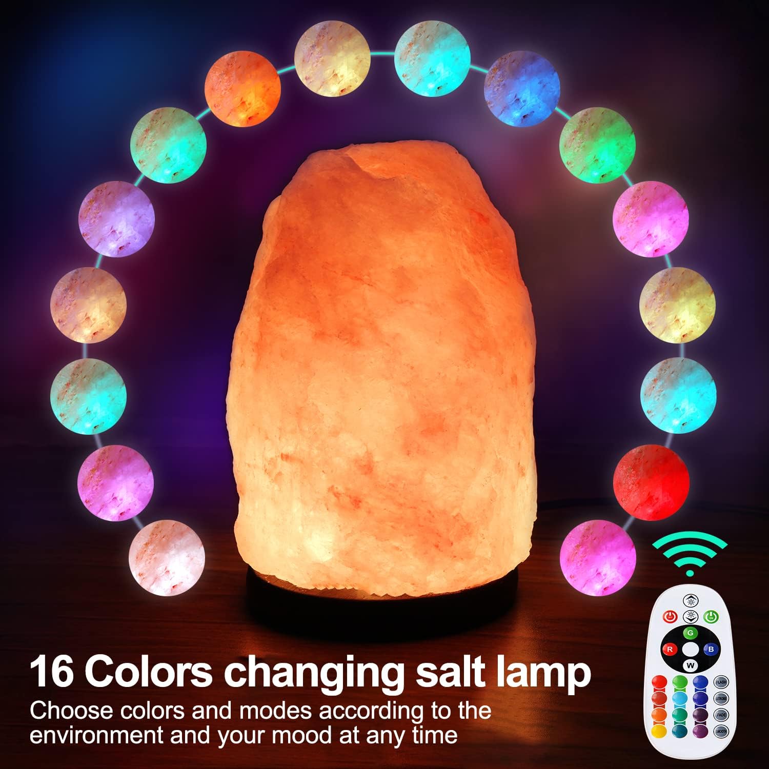 Himalayan Salt Lamp 7 Inches (5-6 Lbs) with Upgraded Remote Control, Adjustable 16 Color Changing Salt Lamp Night Light, Natural Crystal Pink Large USB Salt Rock Lamp for Home Decor - Image 2
