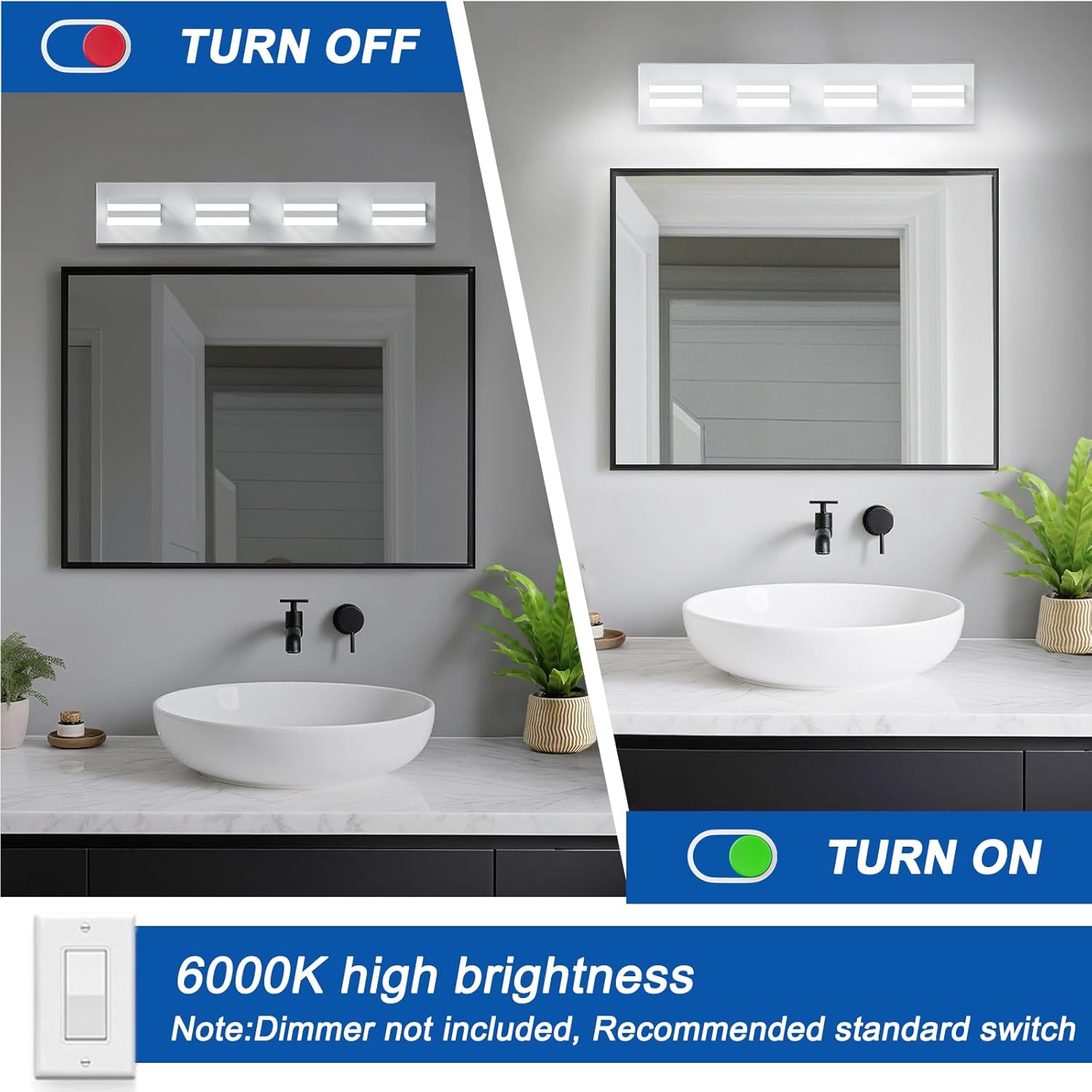 IZORRO LED Modern Bathroom Lights Fixtures(4-Light,Dimmable),Matte White Acrylic Wall Lighting,Vanity Lights for Bathroom Over Mirror - 6000k 24In (No Assembly Required) - Image 4