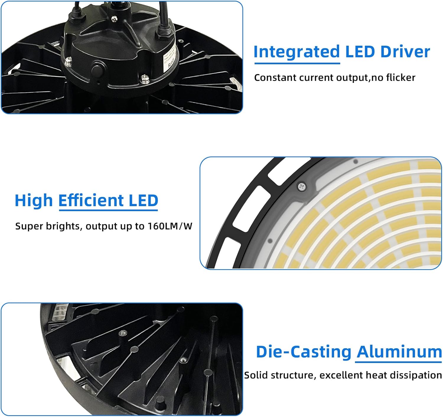 High Bay Light, Watt Adjustable 150W/200W/240W, Color Tunable 4000K/5000K, UFO Led Shop Lights, Up to 38400Lumens, 0-10V Dimmable, 120-277V, ETL&DLC Qualified for Warehouse Garage - Image 5