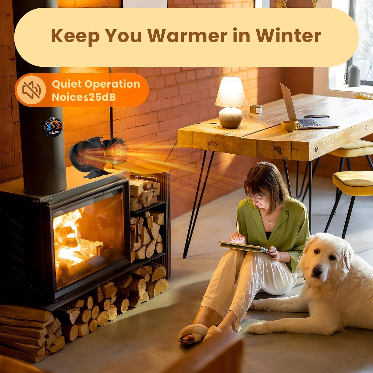 Wood Stove Fan Heat Powered | Non Electric Heat Activated Fan for Wood Burning Stove| Thermoelectric Fireplace Fan | Stove Accecories w/Thermometer - Image 4