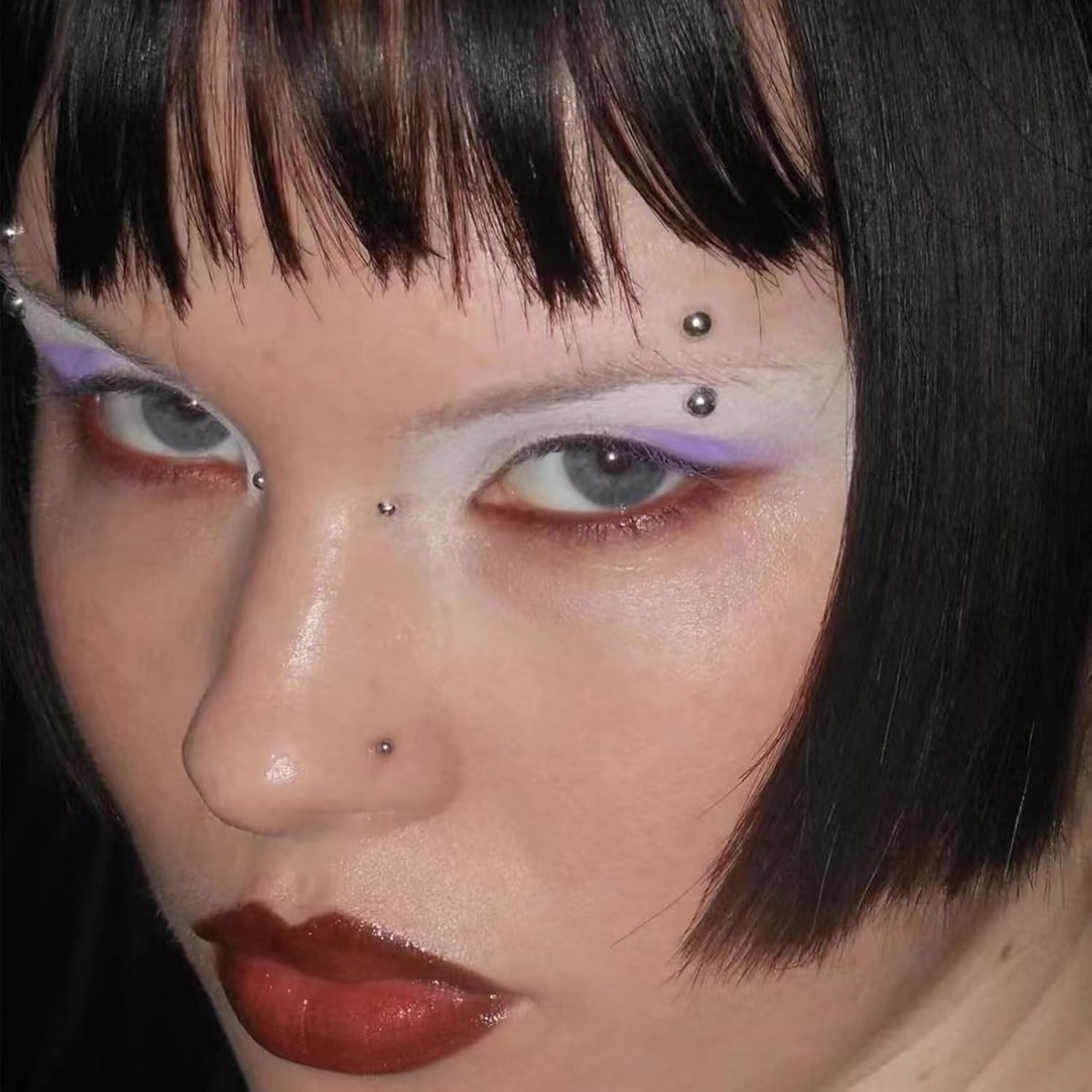 NOOEPC Face Gems Lip Stud, Fake Piercings y2k Accessories Nose Stud Eyebrow Stud, Non Piercing Nose Stick on Silver Belly Button Sticker, Face Sticker Ring Cool Punk Y2K Makeup for Women Men - Image 8