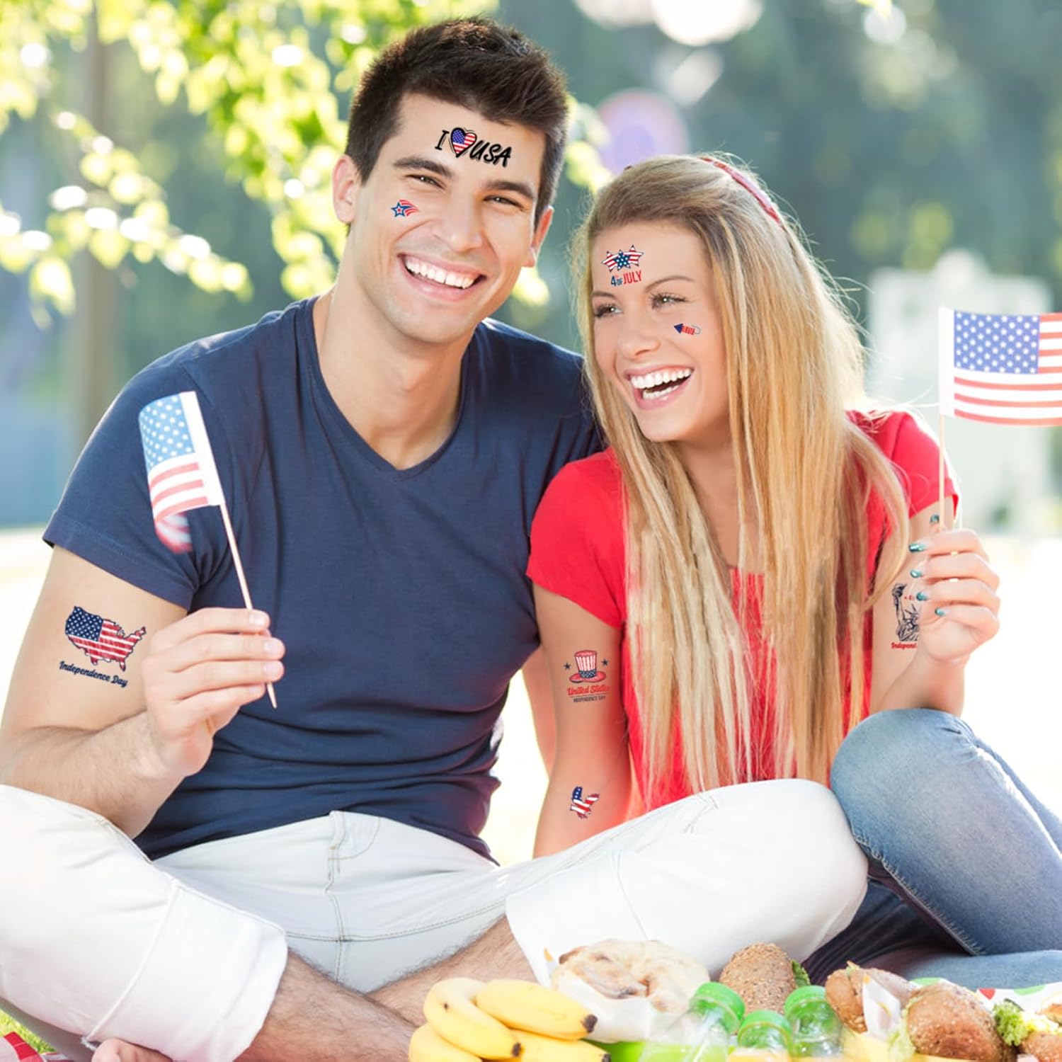 60 Pcs 4th of July Temporary Tattoos for Kids Adult, Independence Day Party Supplies Favors Decorations, Patriotic USA American Flag Fake Tattoo Stickers - Image 5