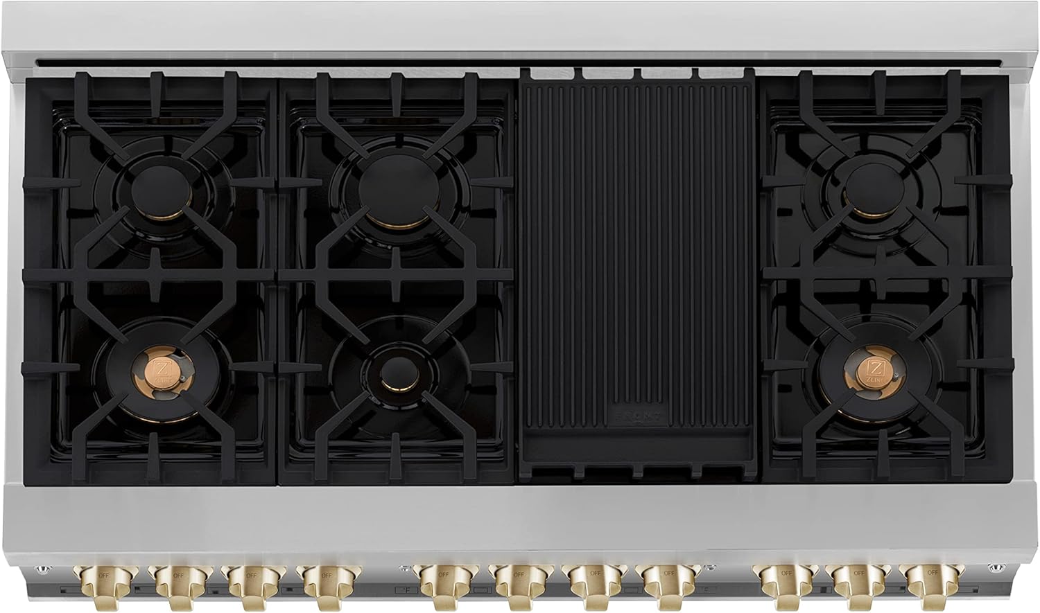 ZLINE Autograph Edition 48 in. 6.0 cu. ft. Legacy Dual Fuel Range with 7 Burner Gas Cooktop and 2 Electric Ovens in Stainless Steel with White Matte Doors and Champagne Bronze Accents (RAZ-WM-48-CB) - Image 3