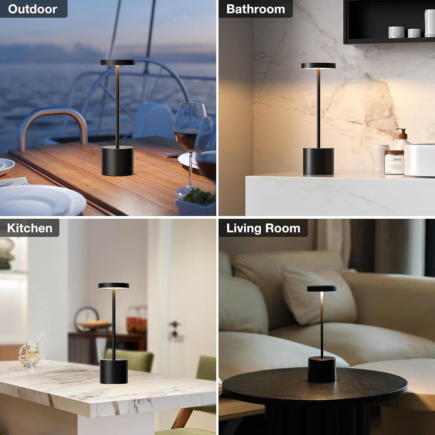 Black Cordless Table Lamp, 4000mAh Rechargeable Battery Powered Lamps, 3 Color Stepless Dimming, LED Wireless Outdoor Lamps for Dining Room, Bedroom, Bar, Cafe, Restaurant, Patio, Camping, Set of 2 - Image 7