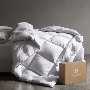 Pacific Coast Down Comforters Queen Size, 100% Cotton Duvet Insert, Extra Fluffy White Comforter, Ultra-Soft, Breathable, All Season Hotel Luxury Bedding Comforters, 8 Corner & Center Loops (90"x90")