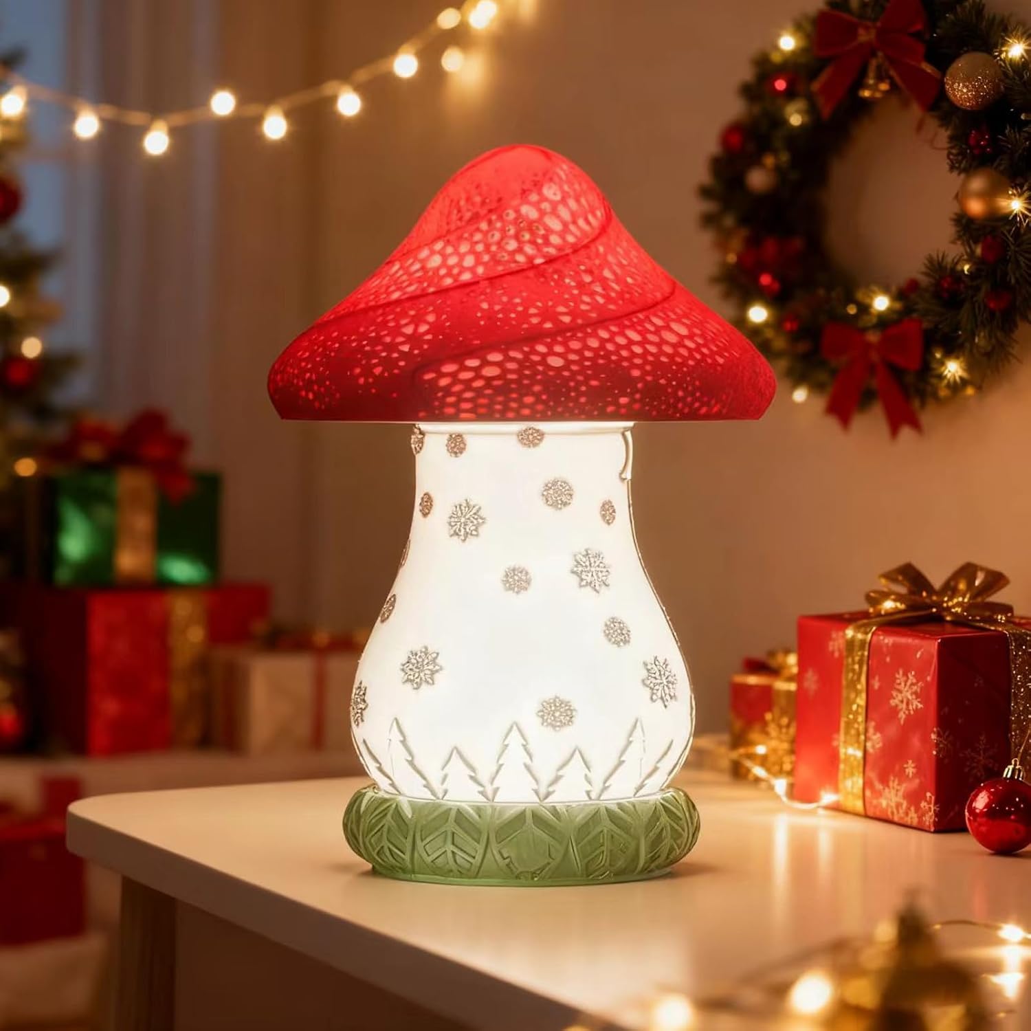 Mushroom Table Lamp for Christmas, Rotatable Lampshade Battery Operated Lamp with USB C Charging & Touch Control, 3 Color Temperatures Bedside Lamp for Bedroom, Living Room, Night Stand - Image 8
