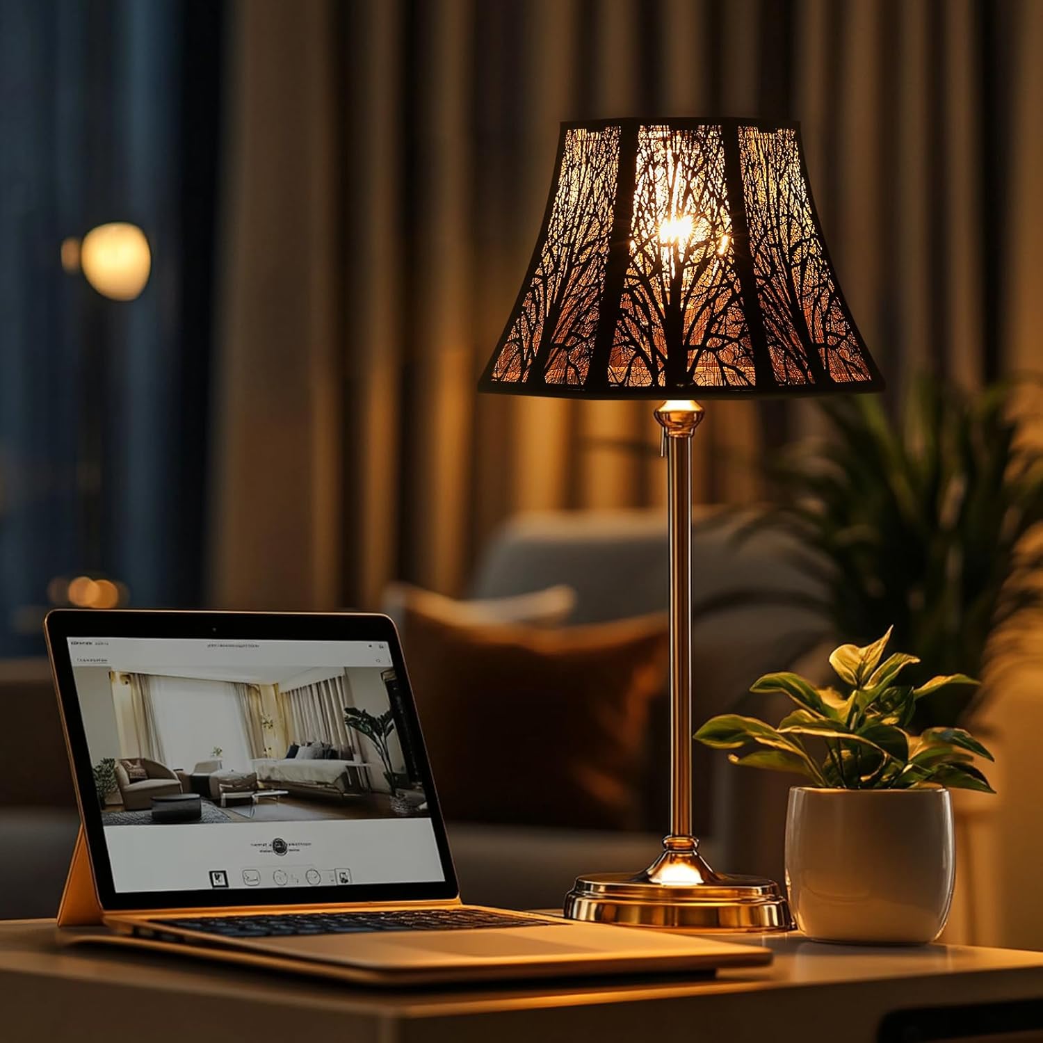 Etched Forest Metal Lampshade Outer Black Inner Gold 7.9 X 13.8 X 8.7 Inch ALUCSET Large Beveled Octagon Metal Lamp Shade Fits for Floor Lamp and Table Lamp Living Room Bedroom - Image 4