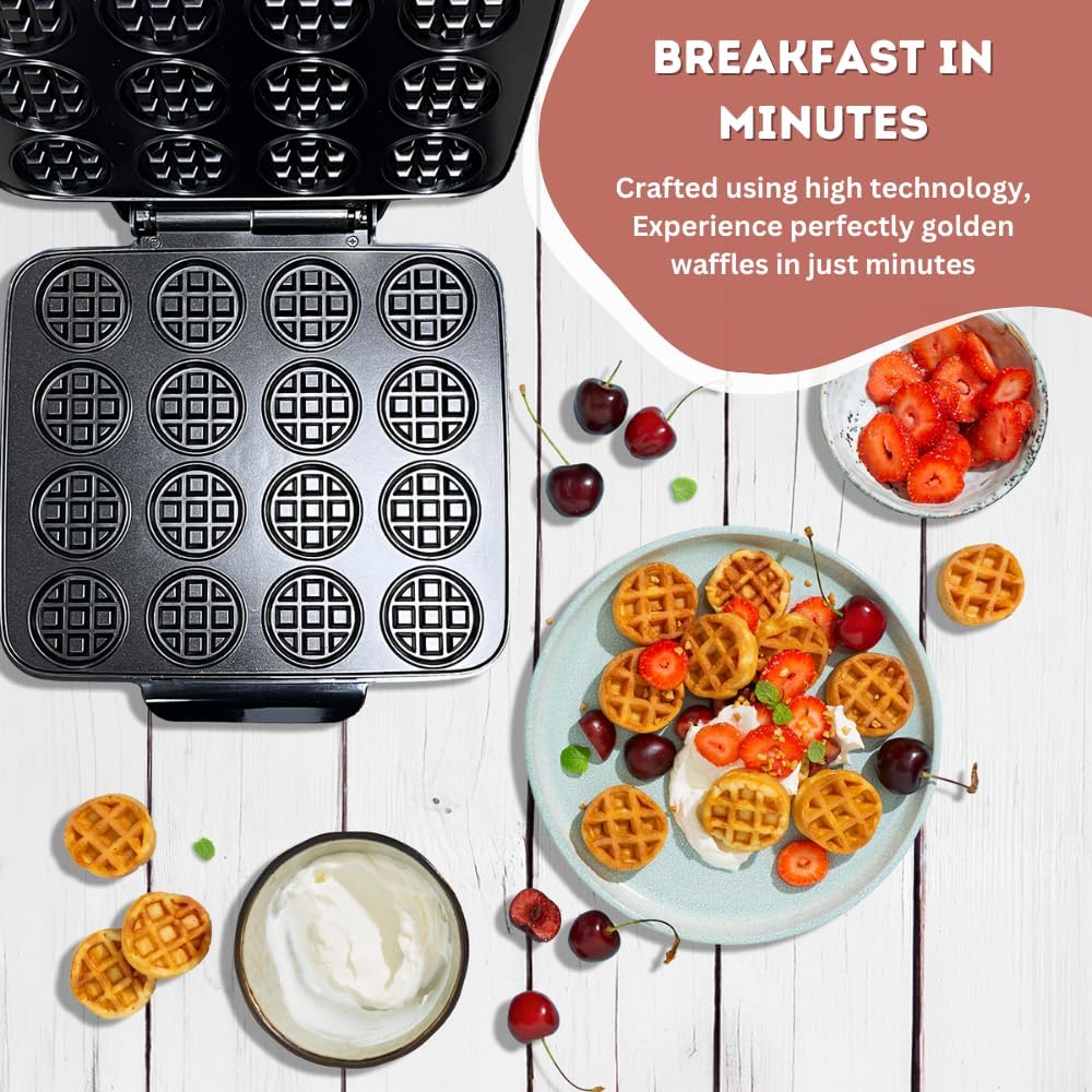16 PCS Mini Waffle Maker Machine, Nonstick Waffles Iron Quick Heat-Up Surface, Simple & Easy Tiny Chaffle Baker for Home & Restaurants, Small Bites for Kids, Perfect for Breakfast, Desserts & Snacks - Image 6