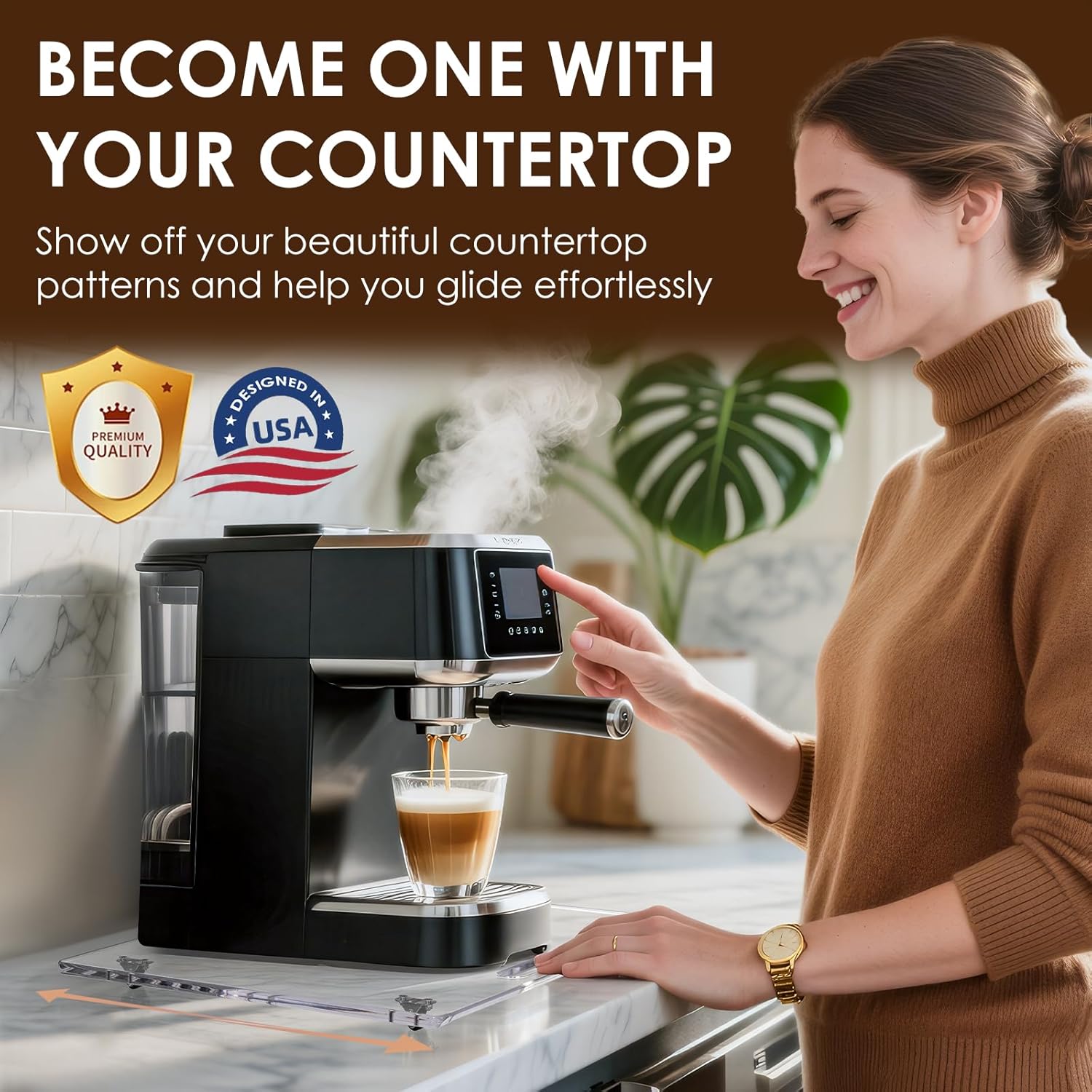 Acrylic Appliance Slider with Rubber Wheels, Sliding Tray for Heavy Kitchen Appliances, Coffee Maker Slider Tray for Counter, Countertop Moving Tray Accessories for Kitchen - 13" x 14" (Clear) - Image 2