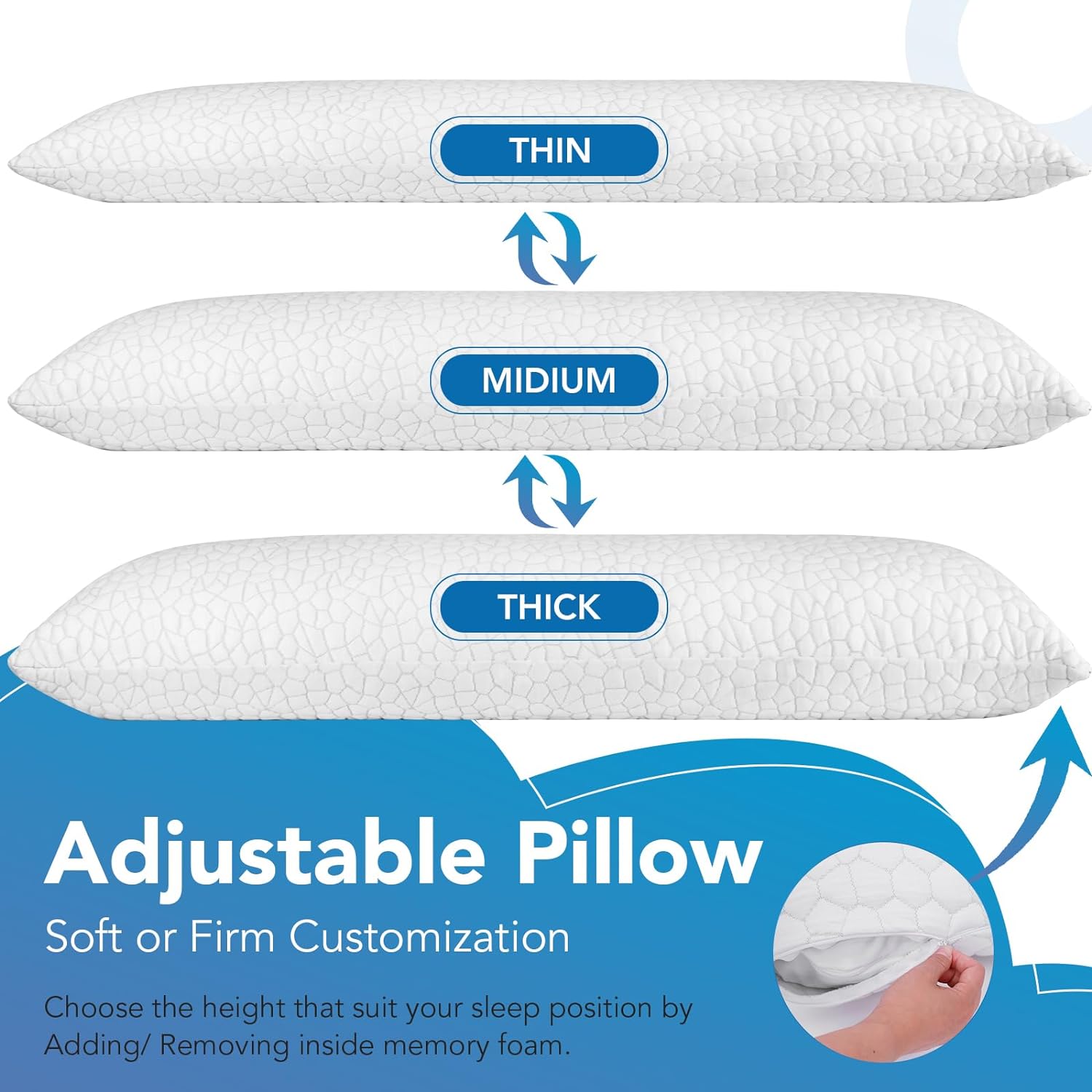 SUPA MODERN Cooling Bed Pillows for Sleeping 1 Pack Shredded Memory Foam Pillows Adjustable Cool Pillow for Side Back Stomach Sleepers Luxury Gel Pillows Body Pillow with Washable Removable Cover - Image 4