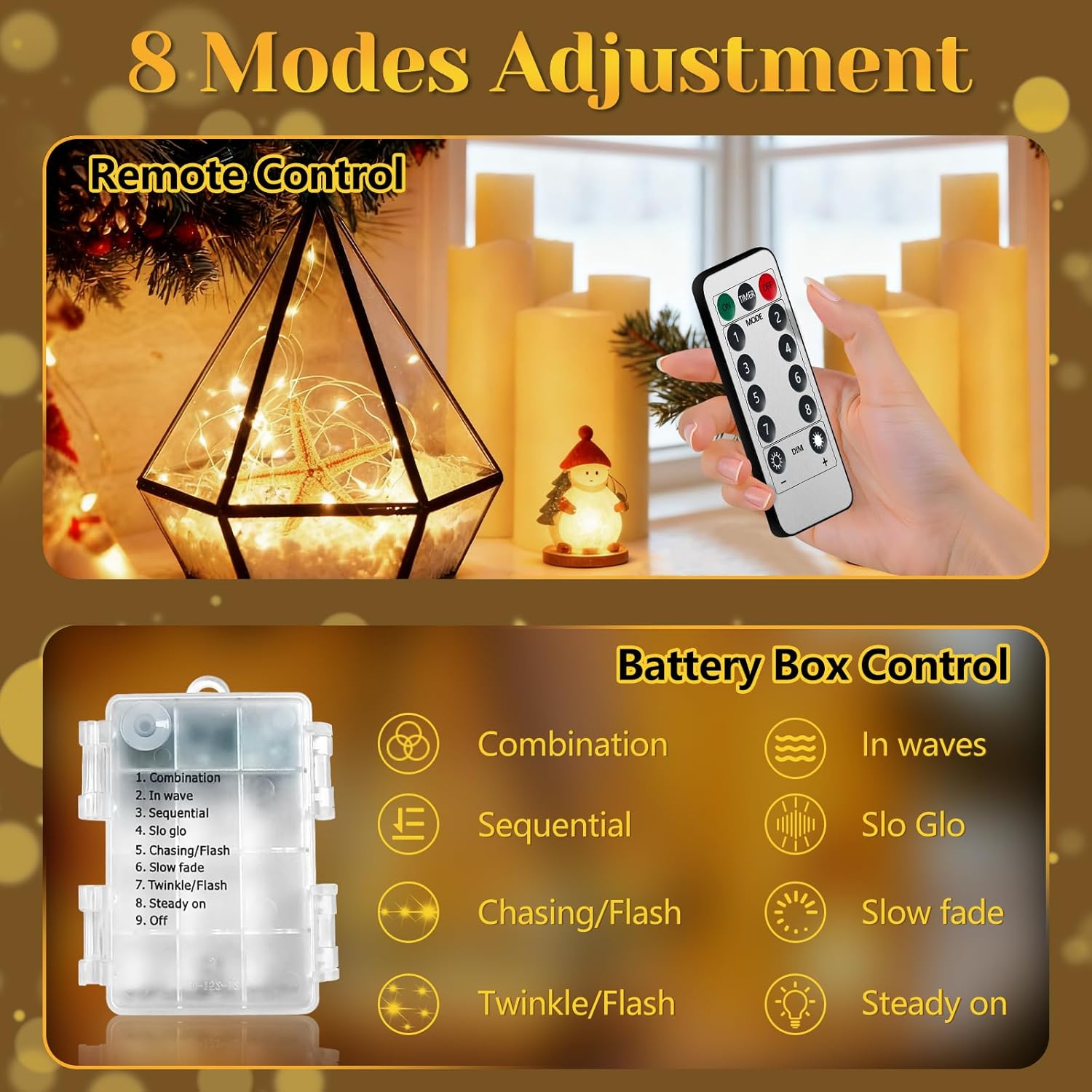 200 LED 67Ft Fairy Lights Battery Operated with Remote,Waterproof String Lights for Indoor & Outdoor,8 Modes Christmas Lights for Christmas Tree,Bedroom, Party,Wedding Decor - Image 6