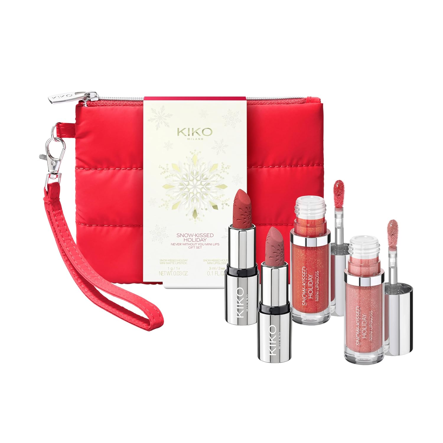 KIKO Milano|Snow-Kissed Holiday Never Without You Mini Lips Gift Set|Lip gift set: 2 matt-finish mini lipsticks and 2 mini lip glosses