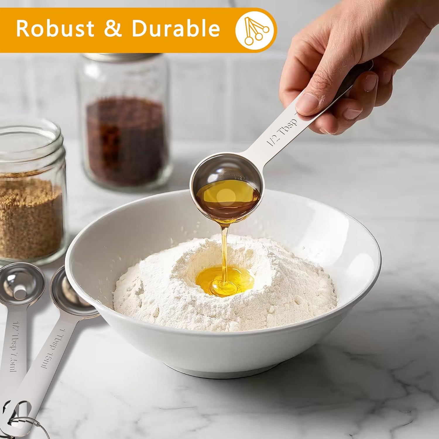 TILUCK Stainless Steel Measuring Spoons Set,Coffee Scoop Spoon,Kitchen Gadgets for Cooking & Baking,Set of (6) - Image 3