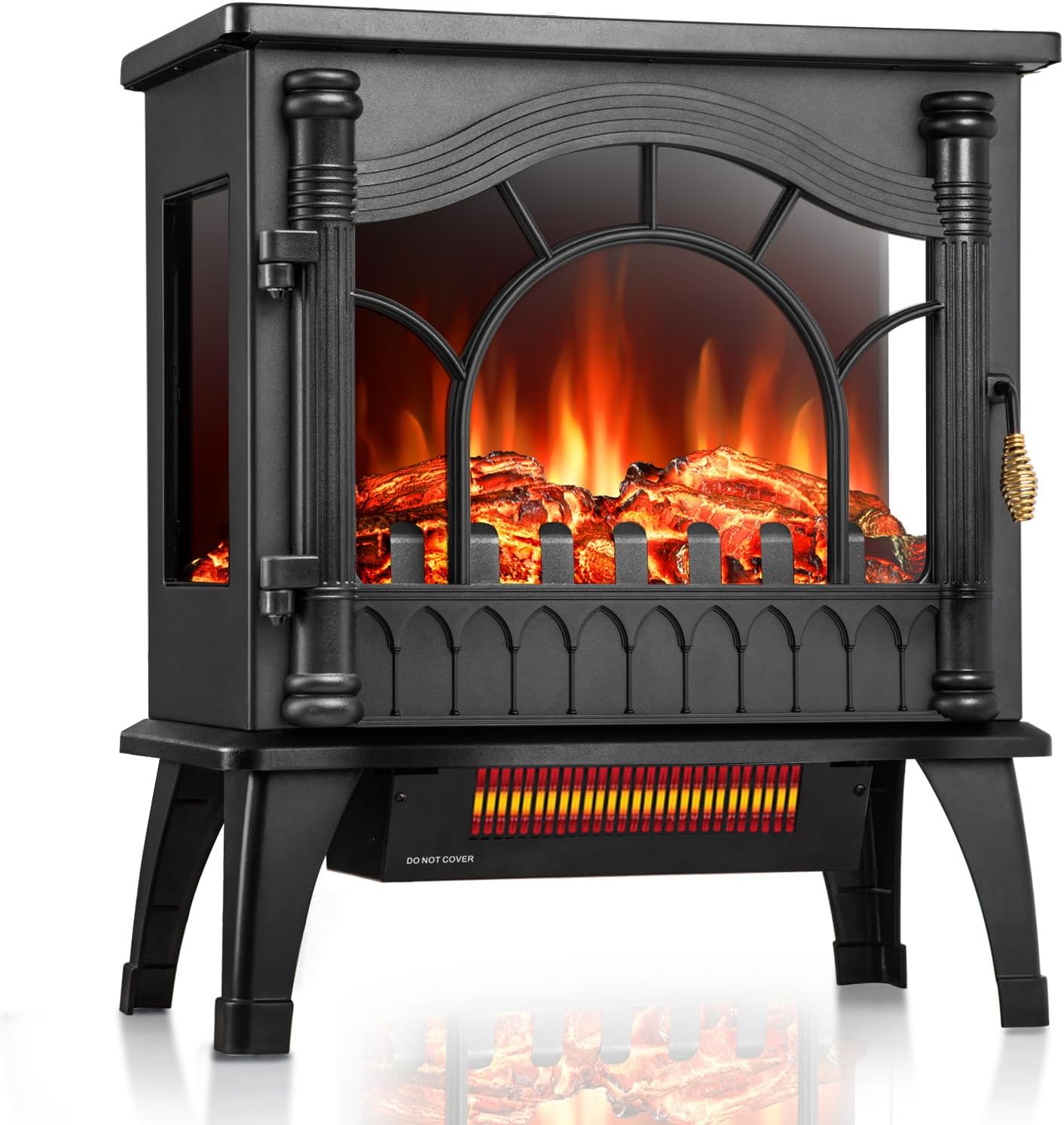 ZAFRO Freestanding Electric Fireplace Stove with Realistic Flame, 5100 BTU Electric Fireplace Heater with Retro Design, 1000W/1500W, Dual Safety Protection for Living Room, Bedroom