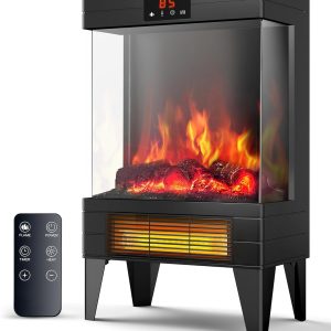 Electric Fireplace Stove Heater - Freestanding Fireplace Heater for Indoor Use with Realistic 3D Flame, Adjustable Thermostat & Remote, Quiet, Timer for Living Room and Bedroom
