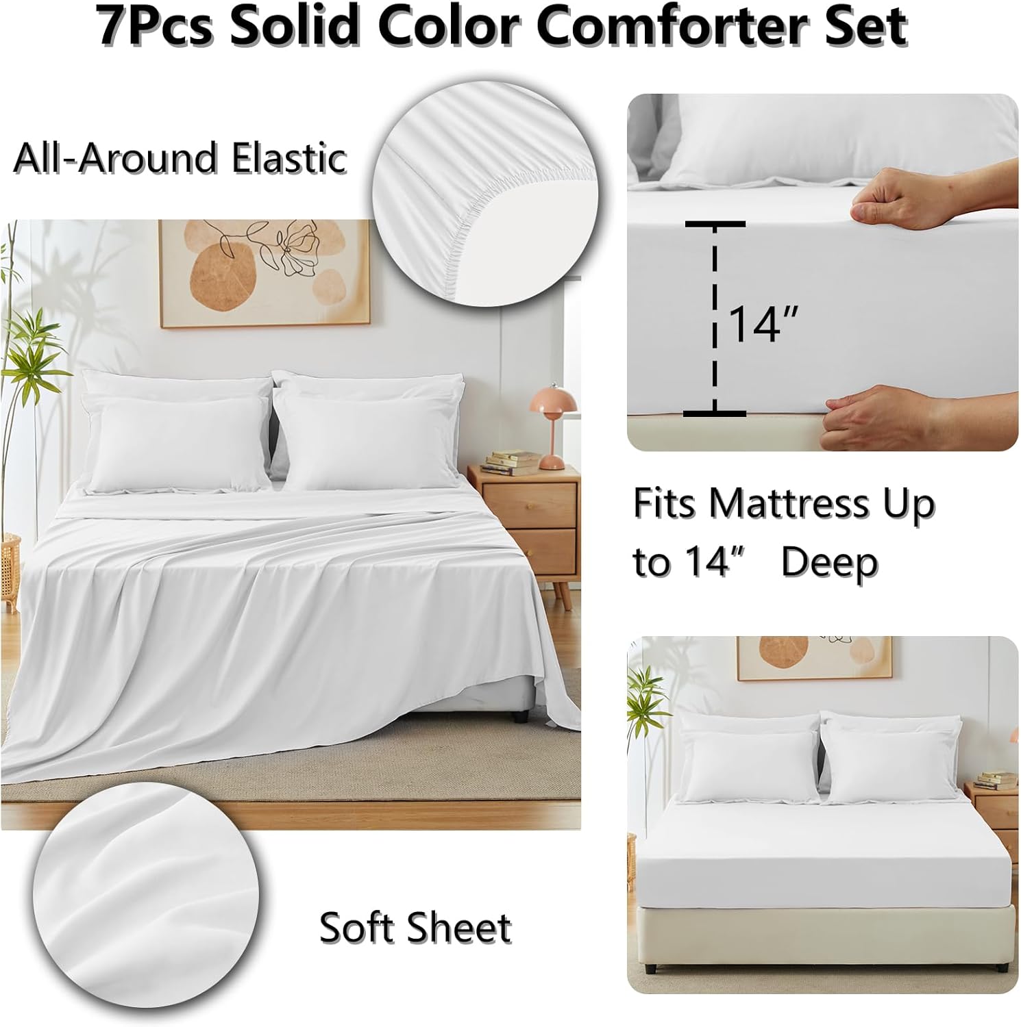 CozyLux Queen Comforter Set White, 7 Pieces Bed in a Bag Soft Bedding Comforter Set with Sheets, All Season Boho 7PC Bed Sets with Comforter, Fitted Sheets, Flat Sheets, Pillow Shams and Pillowcases - Image 5