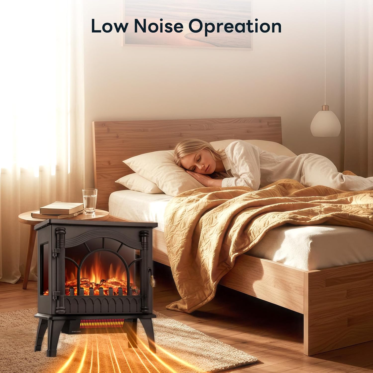 ZAFRO Freestanding Electric Fireplace Stove with Realistic Flame, 5100 BTU Electric Fireplace Heater with Retro Design, 1000W/1500W, Dual Safety Protection for Living Room, Bedroom - Image 5