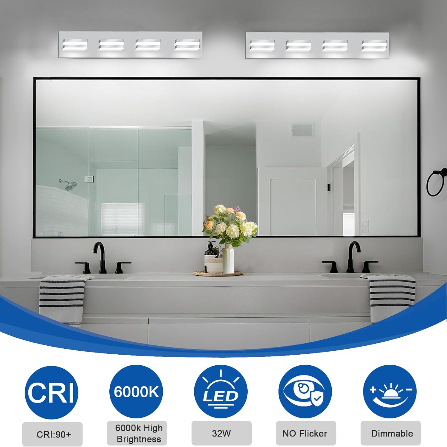 IZORRO LED Modern Bathroom Lights Fixtures(4-Light,Dimmable),Chrome Acrylic Wall Lighting,Vanity Lights for Bathroom Over Mirror - 6000k 24In (No Assembly Required) - Image 5