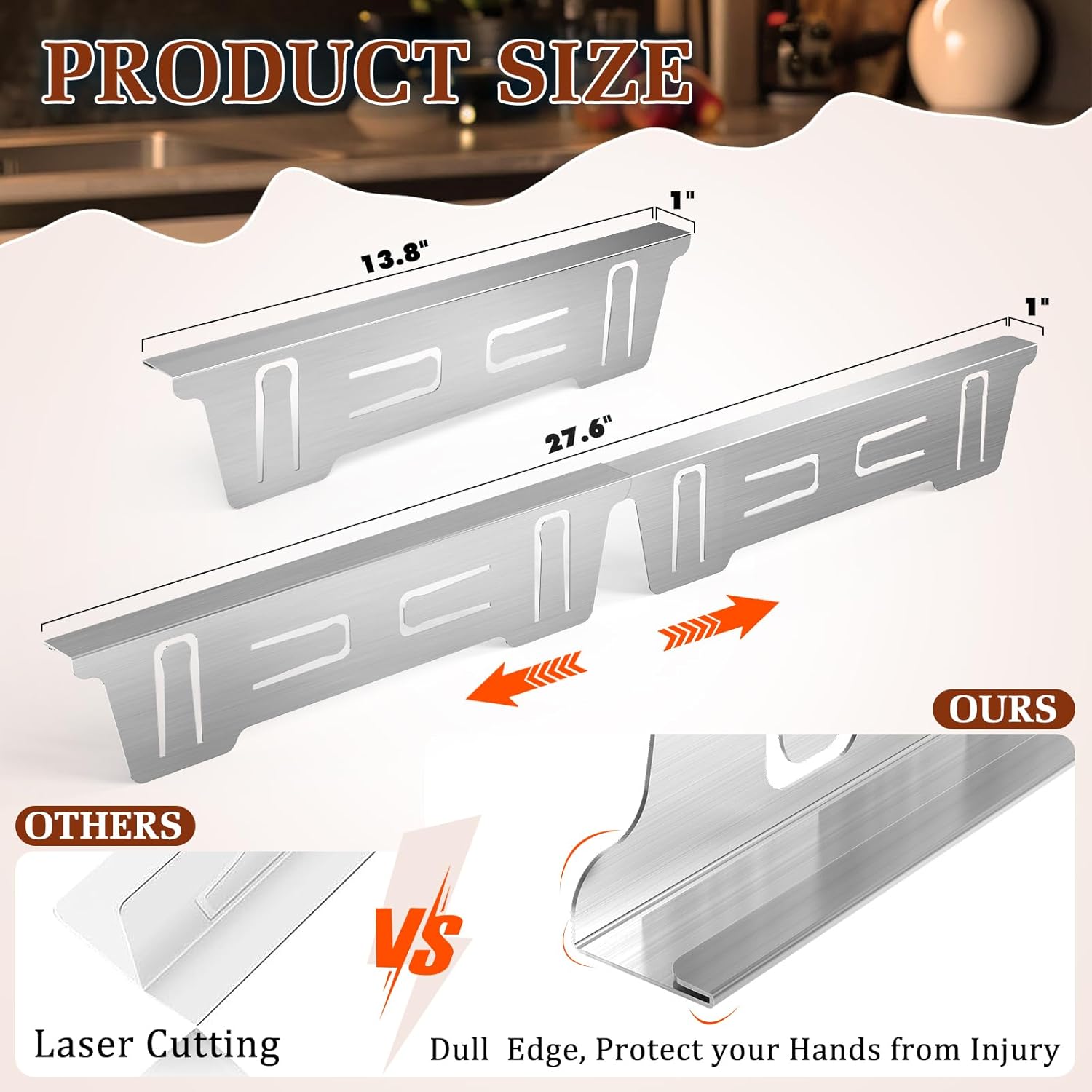 Stainless Steel Stove & Counter Top Gap Covers Adjustable Length 13.8"-27.6”Oven Side Filler Kit Between, Heat Resistant Slide-in Range Trim Guard for Seamless Kitchen Accessories (Silver) - Image 2