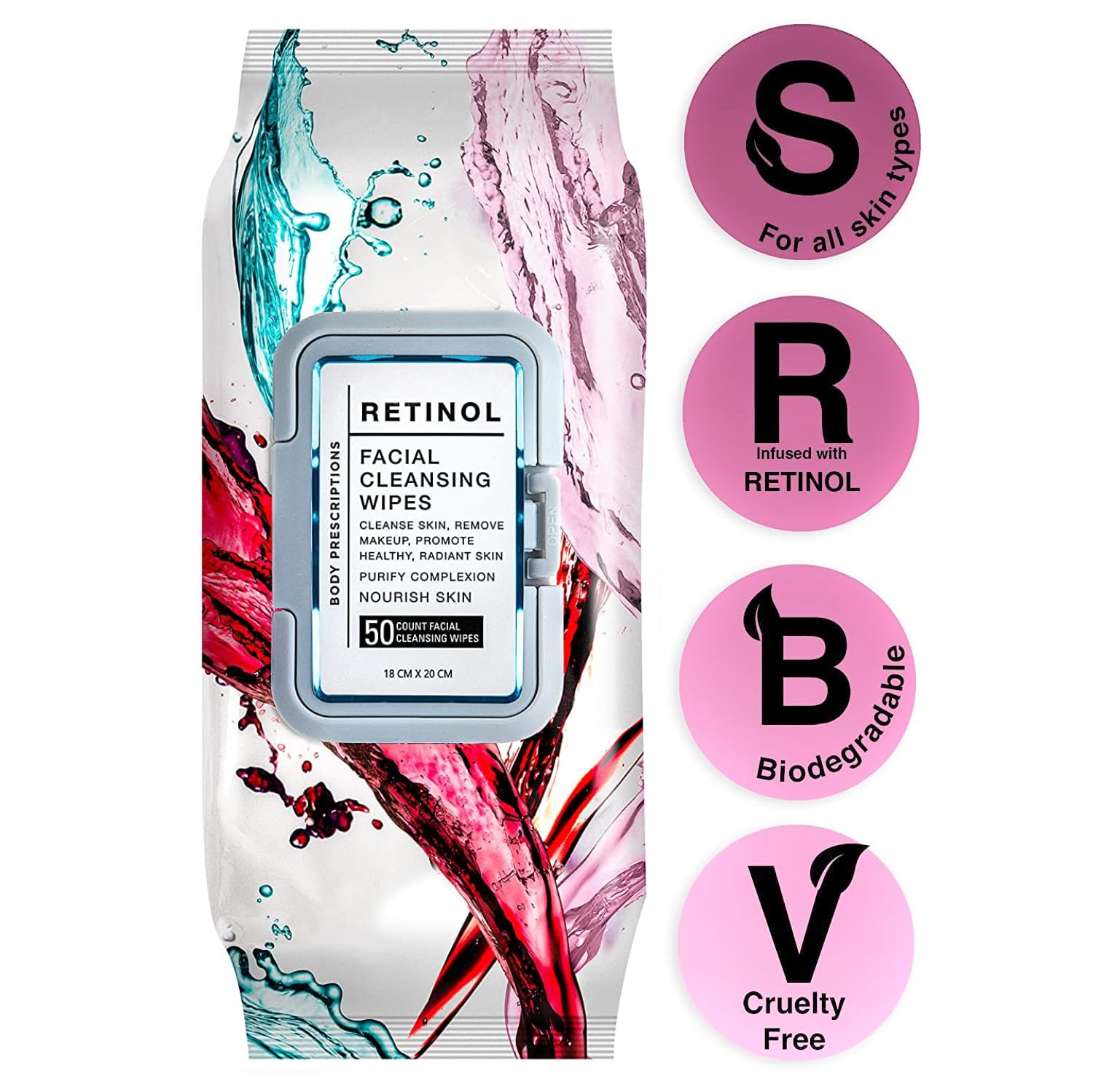 Body Prescription Makeup Cleansing Wipes - Gentle and Effective Face Wipes, 50 Count (Pack of 2), Retinol - Image 5