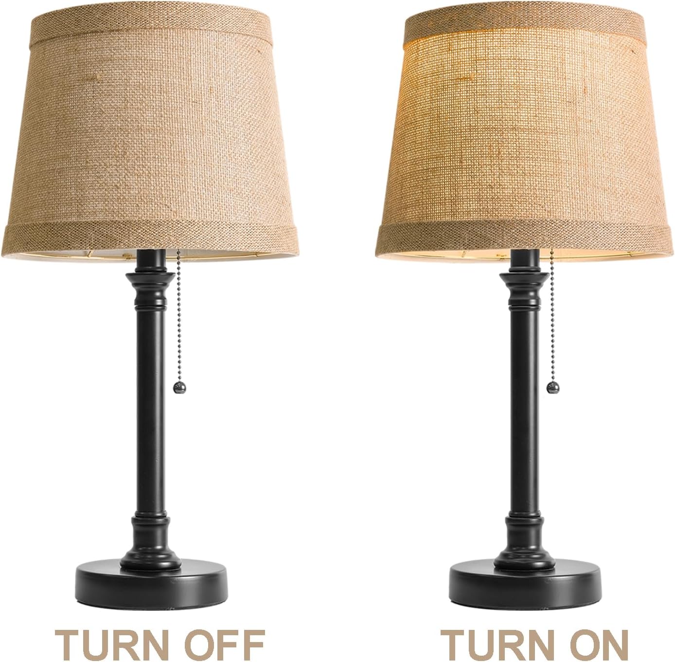 Oneach 19.5" Small Table Lamp for Bedroom - Bedside Lamps for Nightstand, Black Table Lamp for Living Room with Fabric Shade, Desk Reading Lamp for Kids Room Living Room Office Dorm - Image 9