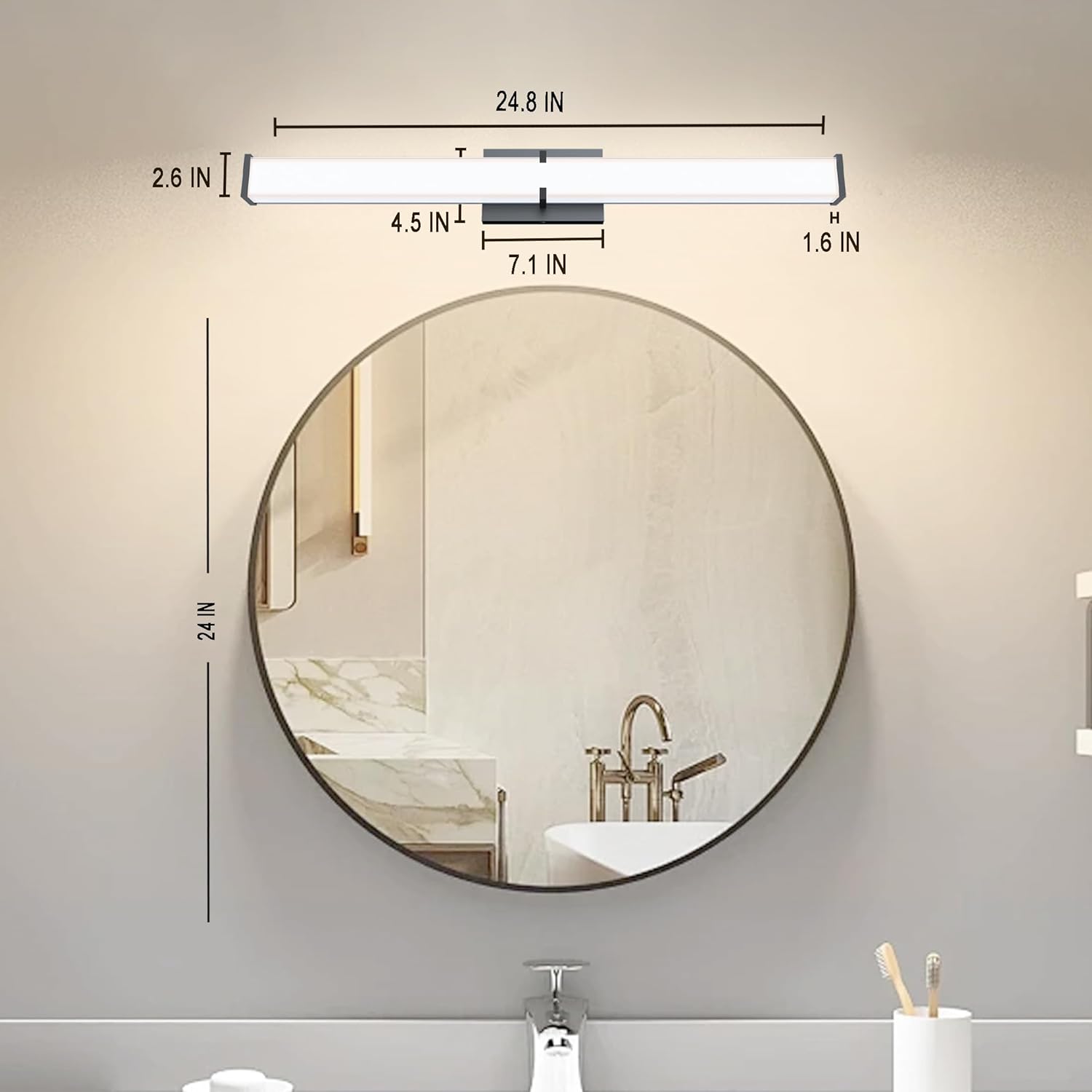 24.8Inch 2500LM Bathroom Light Fixtures 5CCT Optional, Black Modern LED Vanity Lights Clear Shade, Dimmable Bathroom Lighting Fixtures Over Mirror - ETL Listed - Image 3