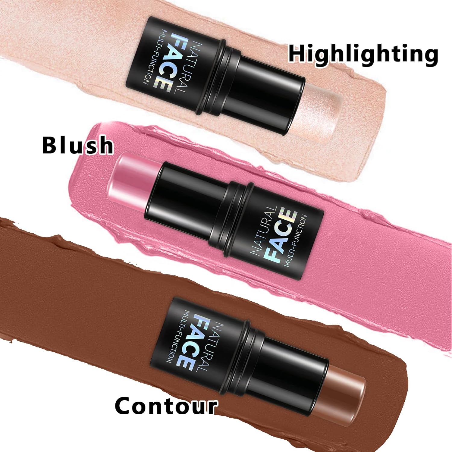 3Pcs Cream Contour Stick Makeup Kit, Shades with Highlighter, Blush and Bronzer Contour Stick for Sculpt the Cheeks, Long Lasting, Waterproof, Matte & Dewy Finish LIGHT MEDIUM(2+5+6) - Image 2